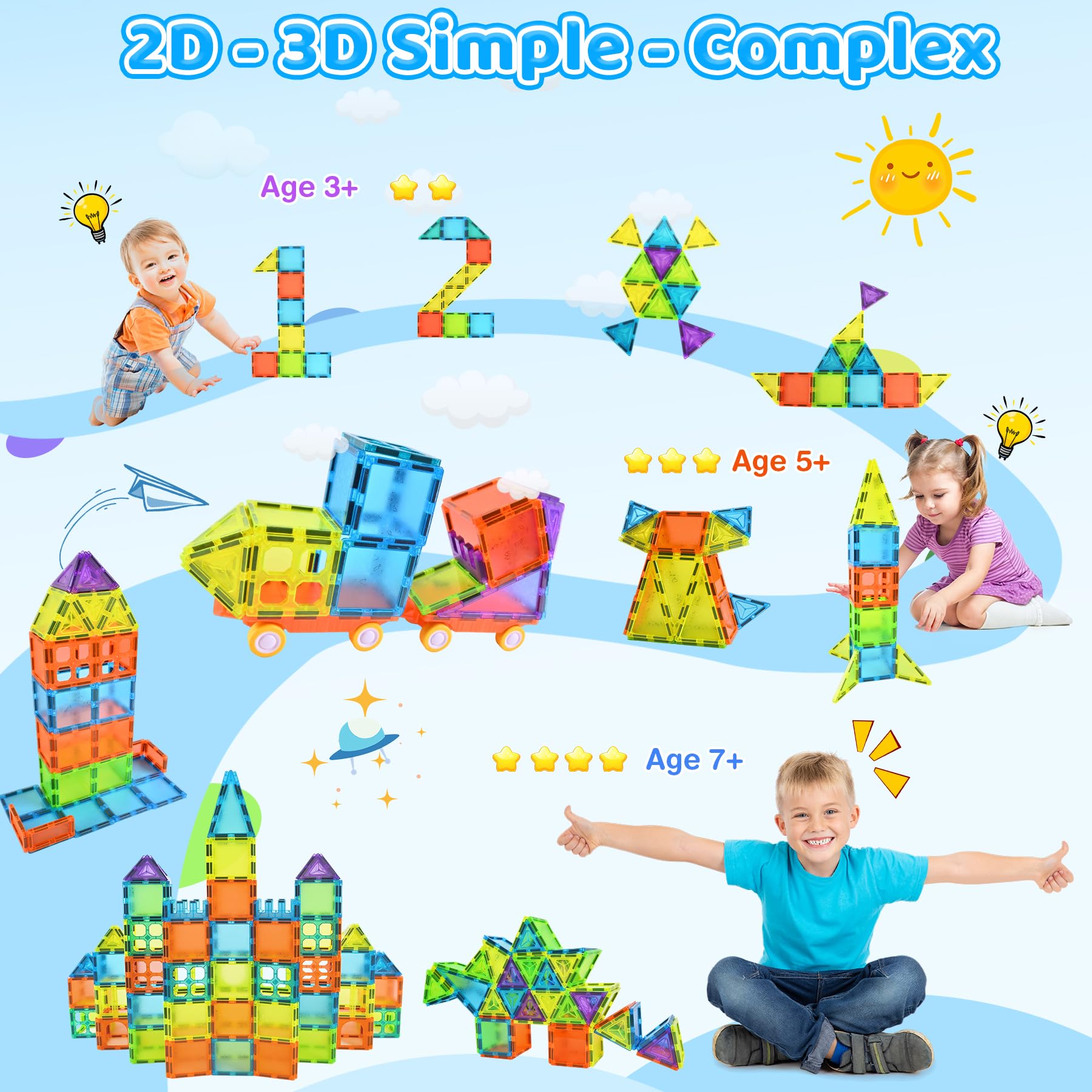 NAETANY Costruzioni Magnetiche, 92 Pezzi Giochi Magnetici per Bambini 3D Costruzione Magnetica per Bambini Educativi Calamite Montessori Costruzioni per Ragazza Ragazzo 3 4 5 6 7 8 anni