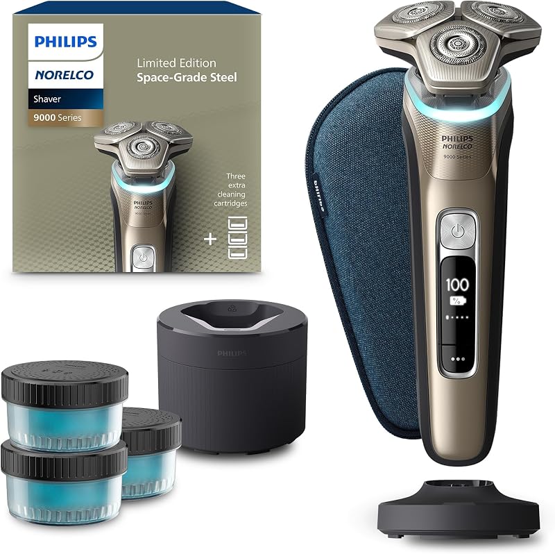 Philips Norelco 9000 Electric Shaver, Space Grade Edition | 360° Rotating Dual SteelPrecision blades, SenseIQ Technology, Pressure Guard Sensor, Includes Quick Clean Pod, S9979/92