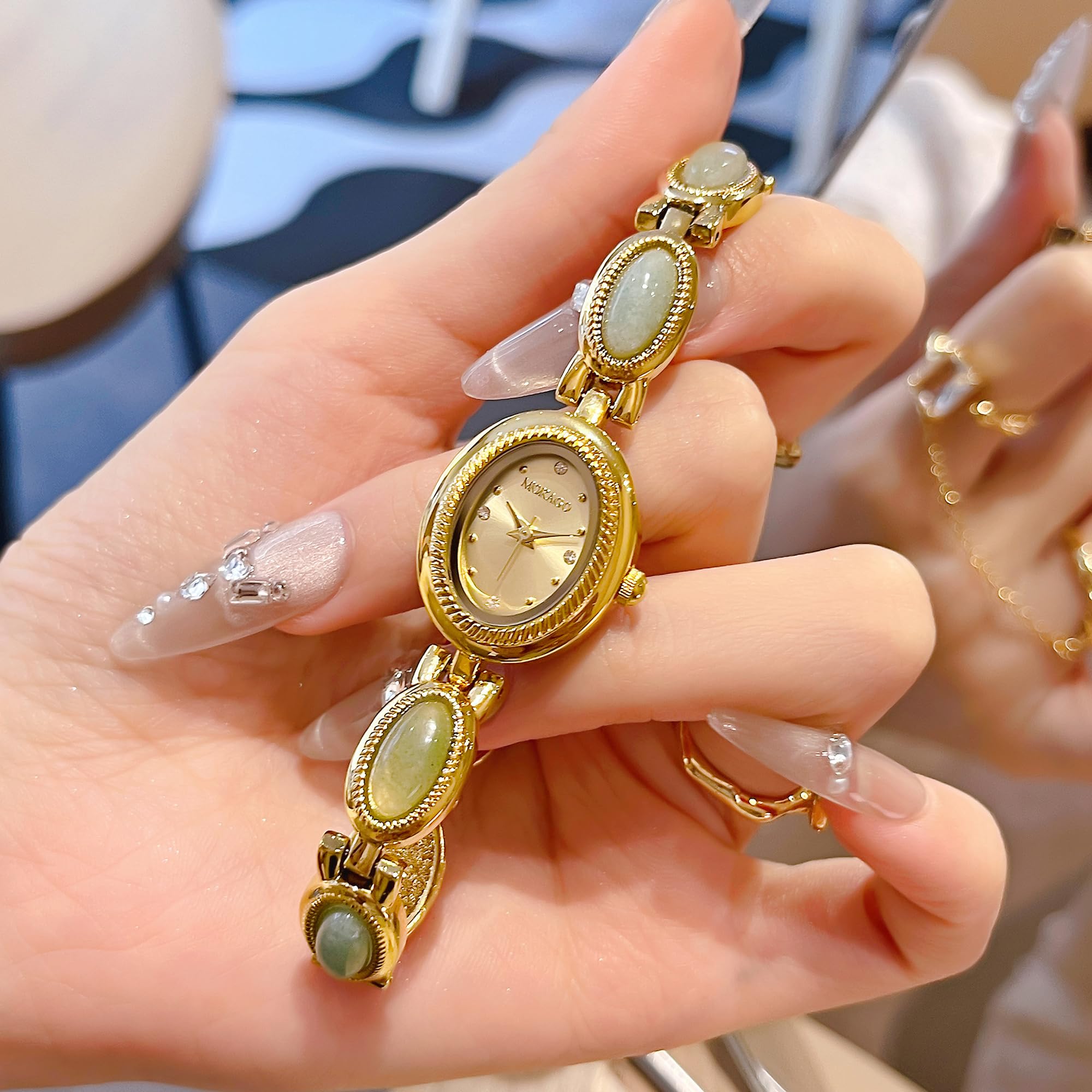 findtime Reloj de pulsera de joyería para mujer, reloj ovalado de lujo para mujer, reloj dorado con pulseras, analógico, de cuarzo, impermeable, reloj de pulsera casual