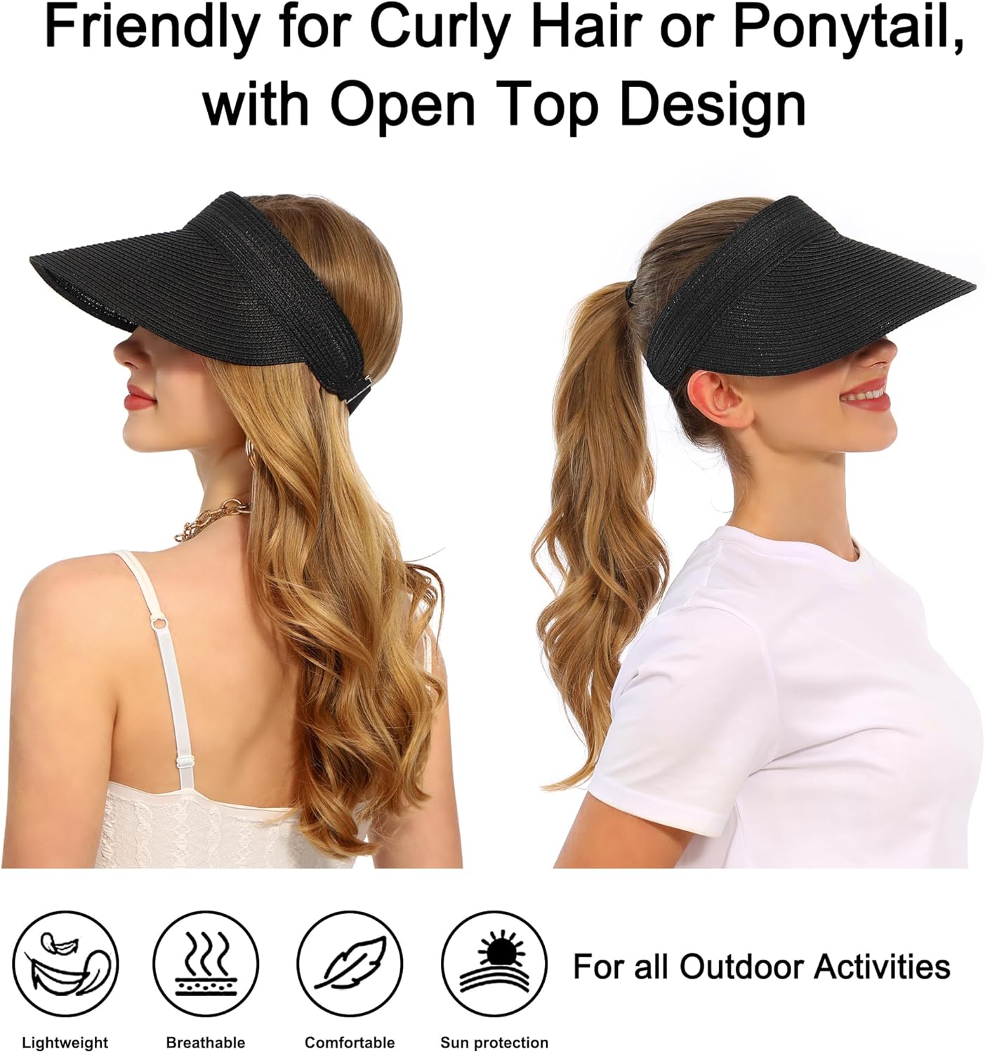 LA CARRIE Wide Brim Straw Visor for Women Sun Hat UV Protection Packable Beach Cap for Summer UPF 50+ - Image 7