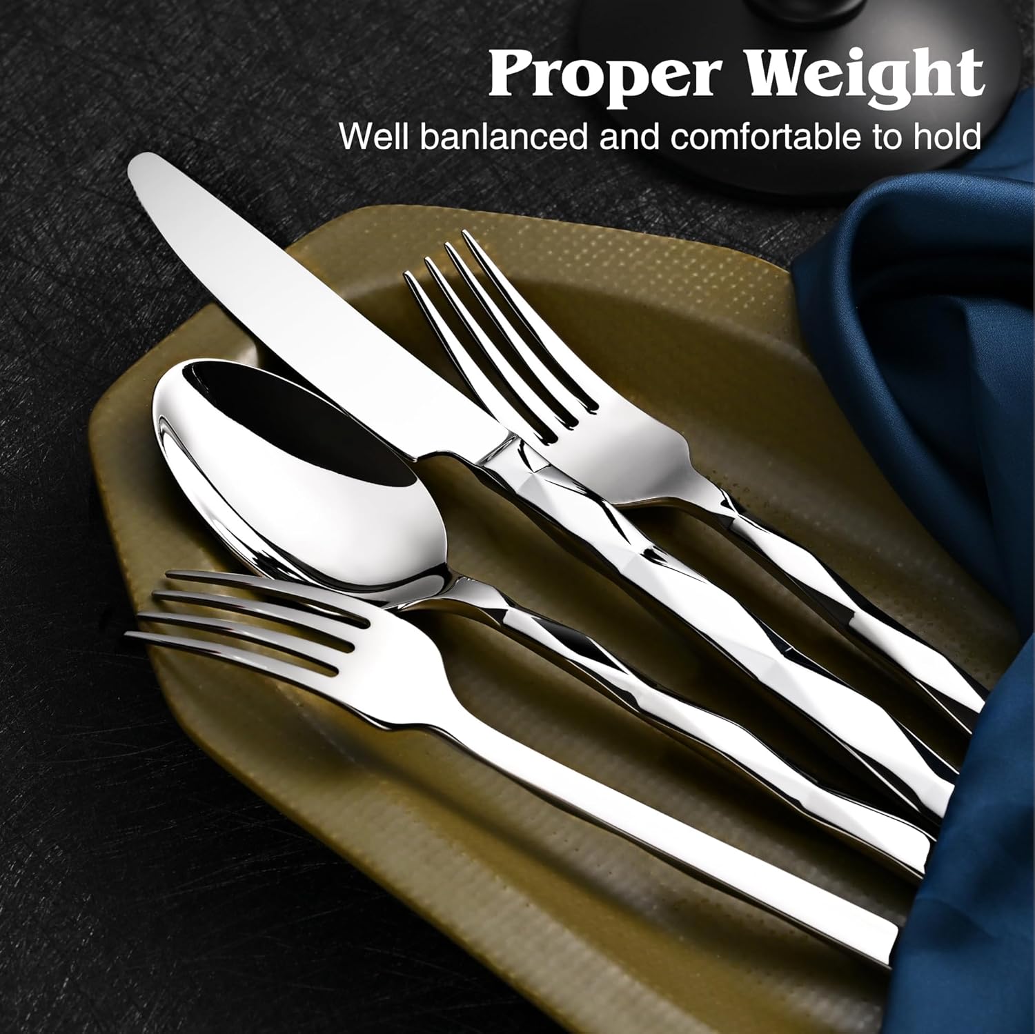 KINGSTONE Silverware Set, Luxury 30 Piece Flatware Set for 6, 18/10 Stainless Steel Cutlery Set with Diamond Cut Pattern for Kitchen, Home, Wedding, Party, Mirror Polished and Dishwasher Safe Silver 30-piece image 8 of 9 B0CMQDVQ9X