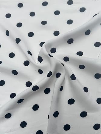 Lightweight Rayon Challis Fabric - Non Stretch - 100% Viscose EcoVero - Width 54 inches - Ideal for Apparel, Garments, Dressmaking, and DIY Sewing Projects 1 Yard Black Polka Dots on White