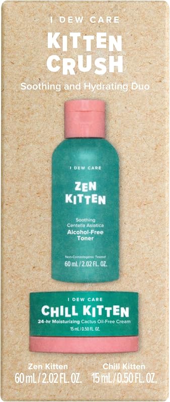 I DEW CARE Kit de cuidados faciais para viagem Kitten Crush com Centella Asiatica, pera espinhosa, aloe vera e extrato de heartleaf