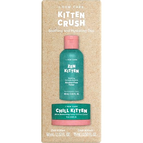 I Dew Care Travel Skincare Set - Kitten Crush | With Centella Asiatica, Prickly Pear, Aloe Vera, Heartleaf Extract, Hydrating, Facial Toner, and Moisturizer for Blemished Skin, Gift, Gift Set, Spa Day