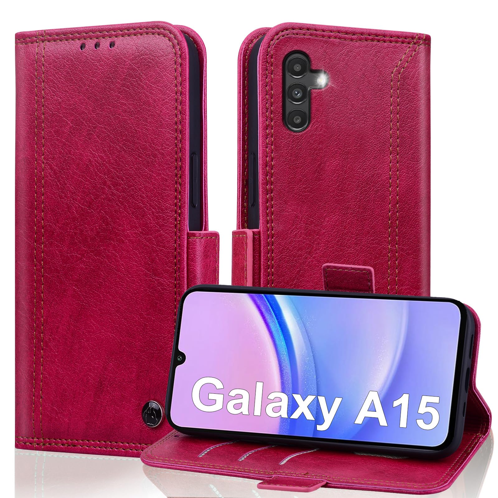 Varohix Wallet Case for Samsung Galaxy A15 5G with RFID Blocking Credit Card Holder, PU Leather Folio Flip Kickstand Protective Shockproof Cover Women