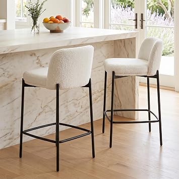 26 Inch Counter Height Bar Stools Set of 2, Modern Barstools, White