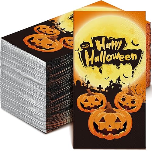 100 servilletas de papel de Halloween de 2 capas desechables para invitados, Halloween, hogar, baño, cena, cumpleaños, cocina, bebidas, fiesta de