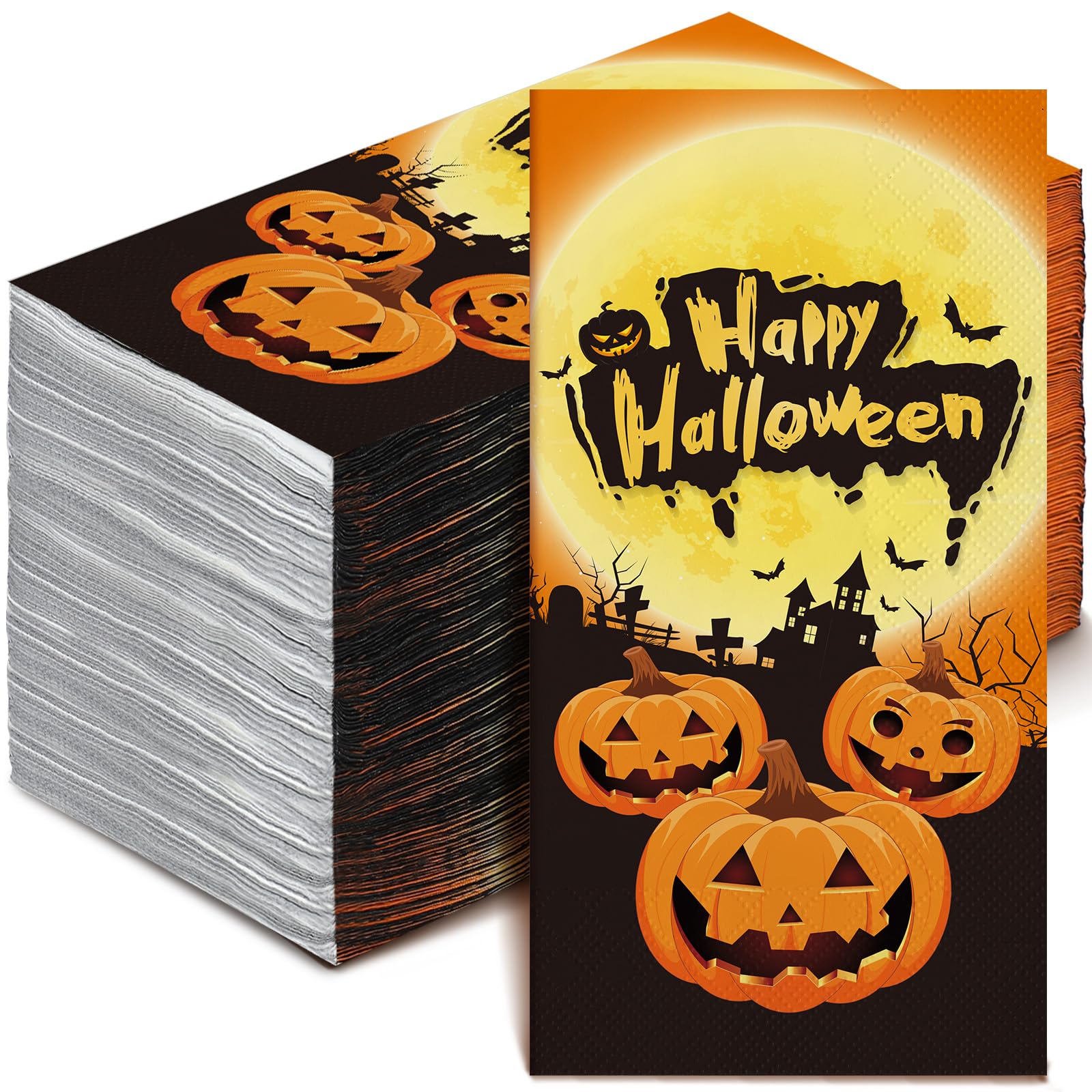 100 Pieces Halloween Paper Napkins Guest Napkins 2 Ply Happy Halloween Napkins Disposable for Guest Halloween Home Bathroom Dinner Birthday Kitchen Beverage Kid Party (Spooky Style)