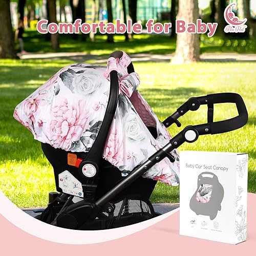 Miniatura 4 de Pea Pod Funda de asiento de automóvil para niñas bebés, funda floral para asiento de automóvil para recién nacidos, con ventanas de 2 capas de