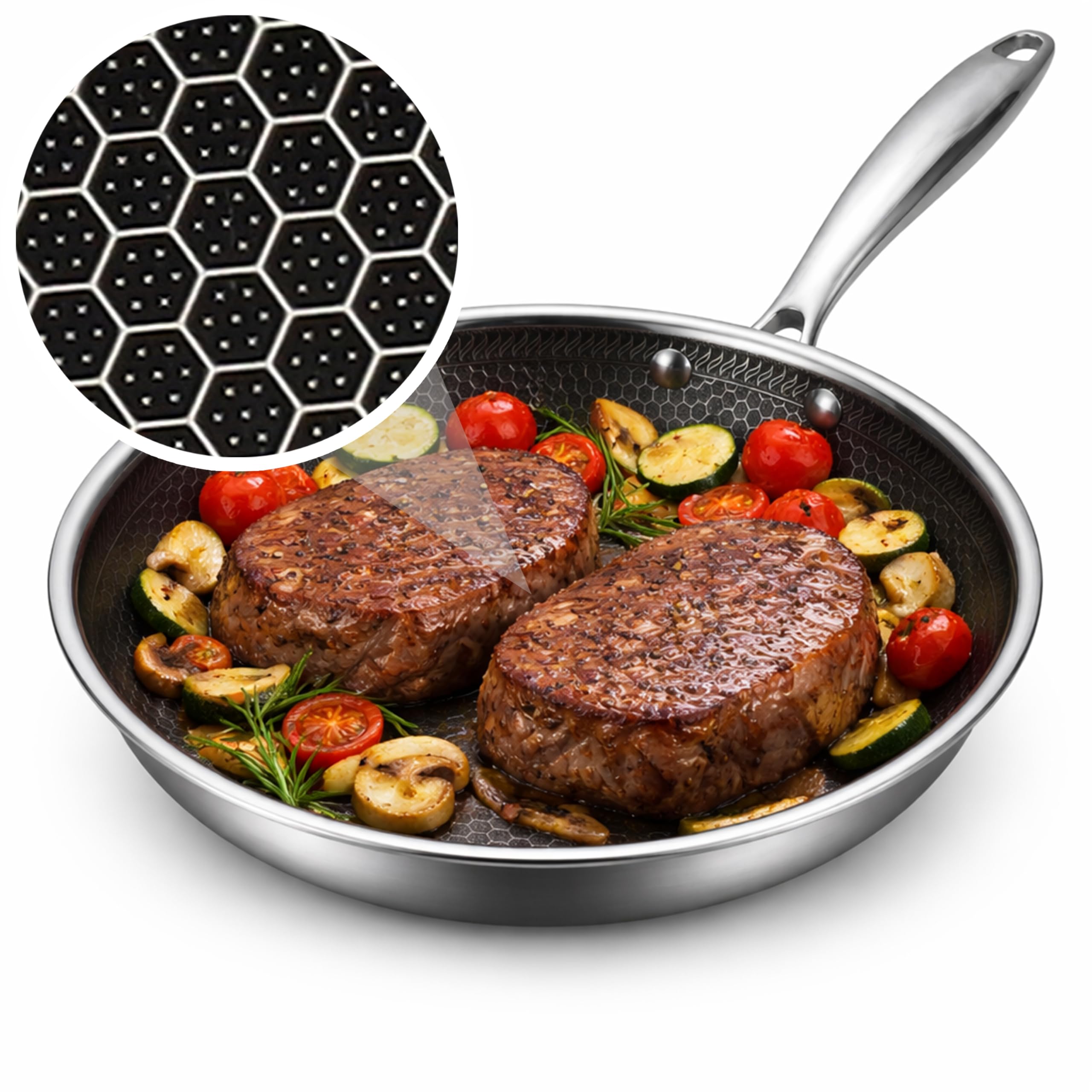 Löwenthal® Bratpfanne 28 cm | Edelstahl Pfanne mit Wabenstruktur | Keramische Antihaftbeschichtung | Kratzfest | PFAS- & PTFE-frei | Induktion alle Herdarten | Spülmaschinenfest | Backofenfest 280°C
