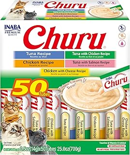 INABA Cat Treats, Grain-Free, Creamy PurÃ©e Cat Treat/Topper, Tuna & Chicken Variety