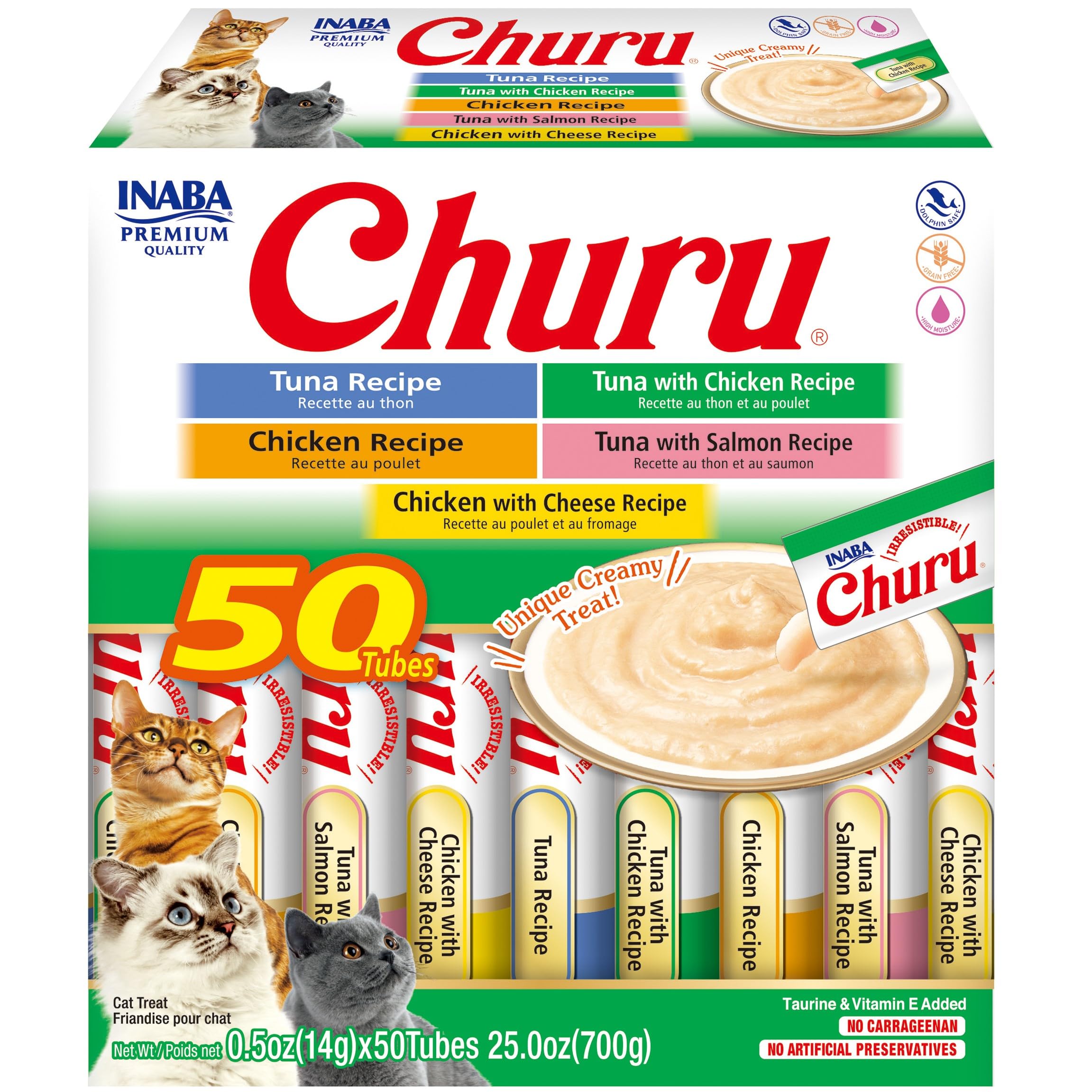 Churu Cat Treats, Grain Free, Creamy Cat Treats, Variety of Tuna and Chicken