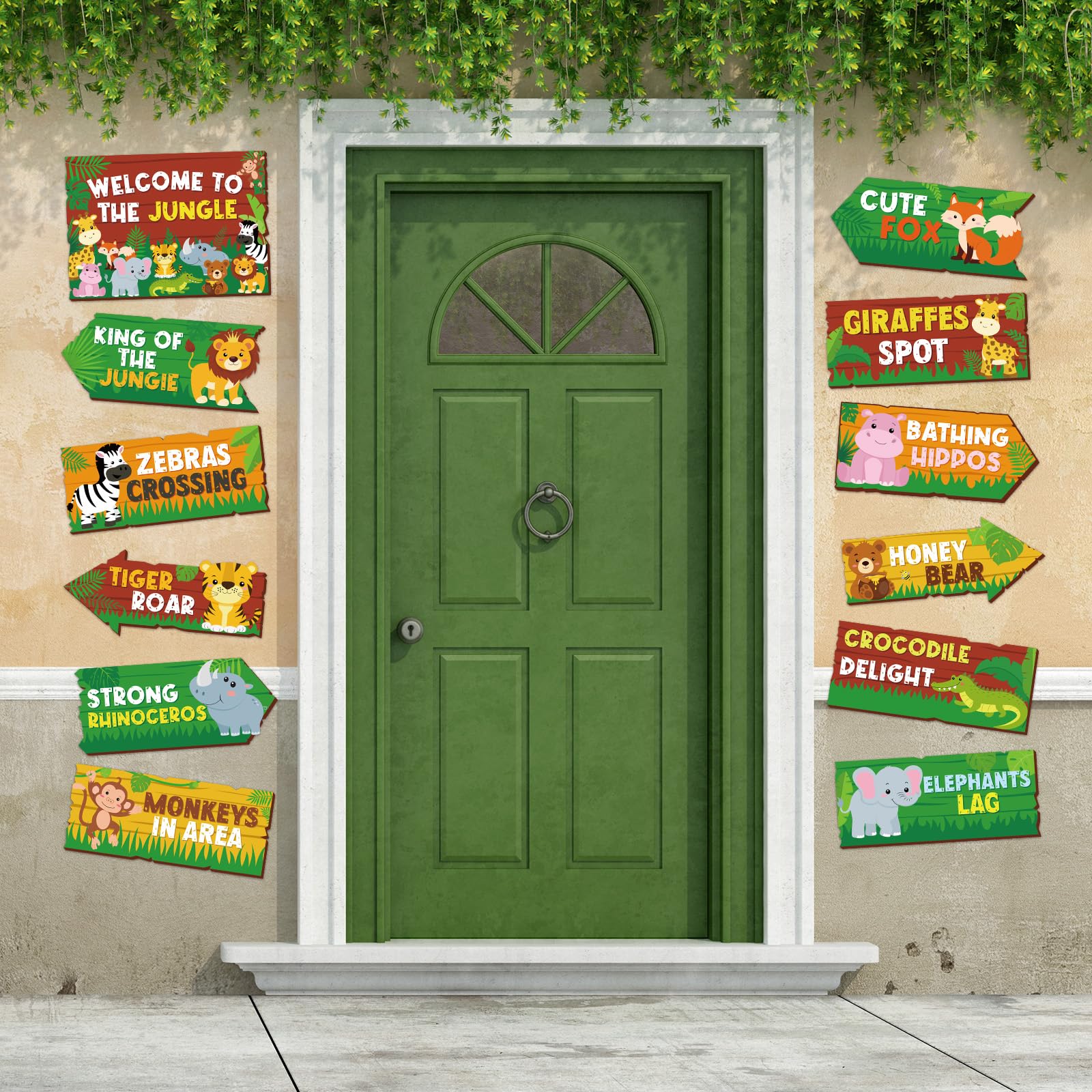 24 Stück Safari Party Schild für Willkommen im Dschungel Safari Thema Party Dekorationen Wildtier Richtungsschilder für Zoo Tier Thema Geburtstag Party Karneval Party Supplies