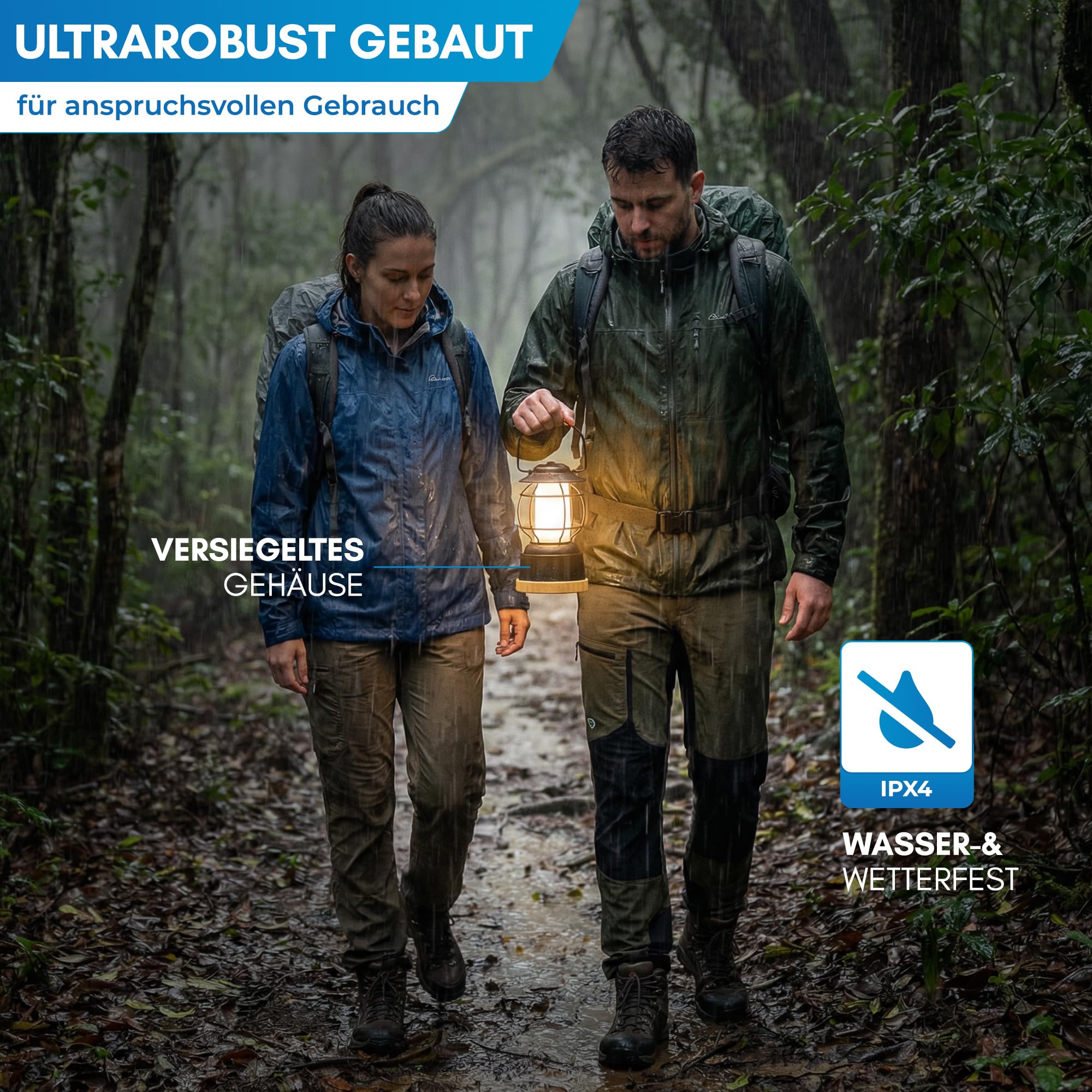 NORDMUT® Campinglampe aufladbar mit Powerbank [5200 mAh] IPX4 wasserdicht – Campinglampe dimmbar mit 200h Leuchtkraft – Leichte Campingleuchte Outdoor mit kompakten Packmaß (Schwarz)