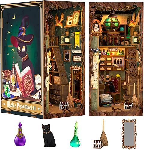 Miniatura 17 de Fsolis - Kit de manualidades para rincón de lectura, casa de muñecas en miniatura 3D, rompecabezas para adultos, 108 piezas de madera, decoración