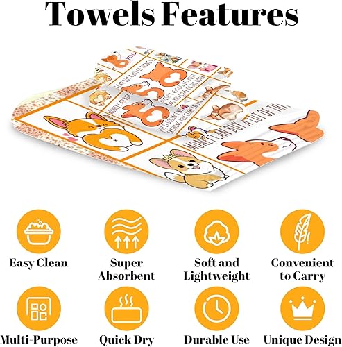 Miniatura 4 de Juego de 3 toallas de baño Corgi, 1 toalla de baño, 1 toalla de mano, 1 toallita de baño, suave, versátil, elegante, toalla de baño decorativa para