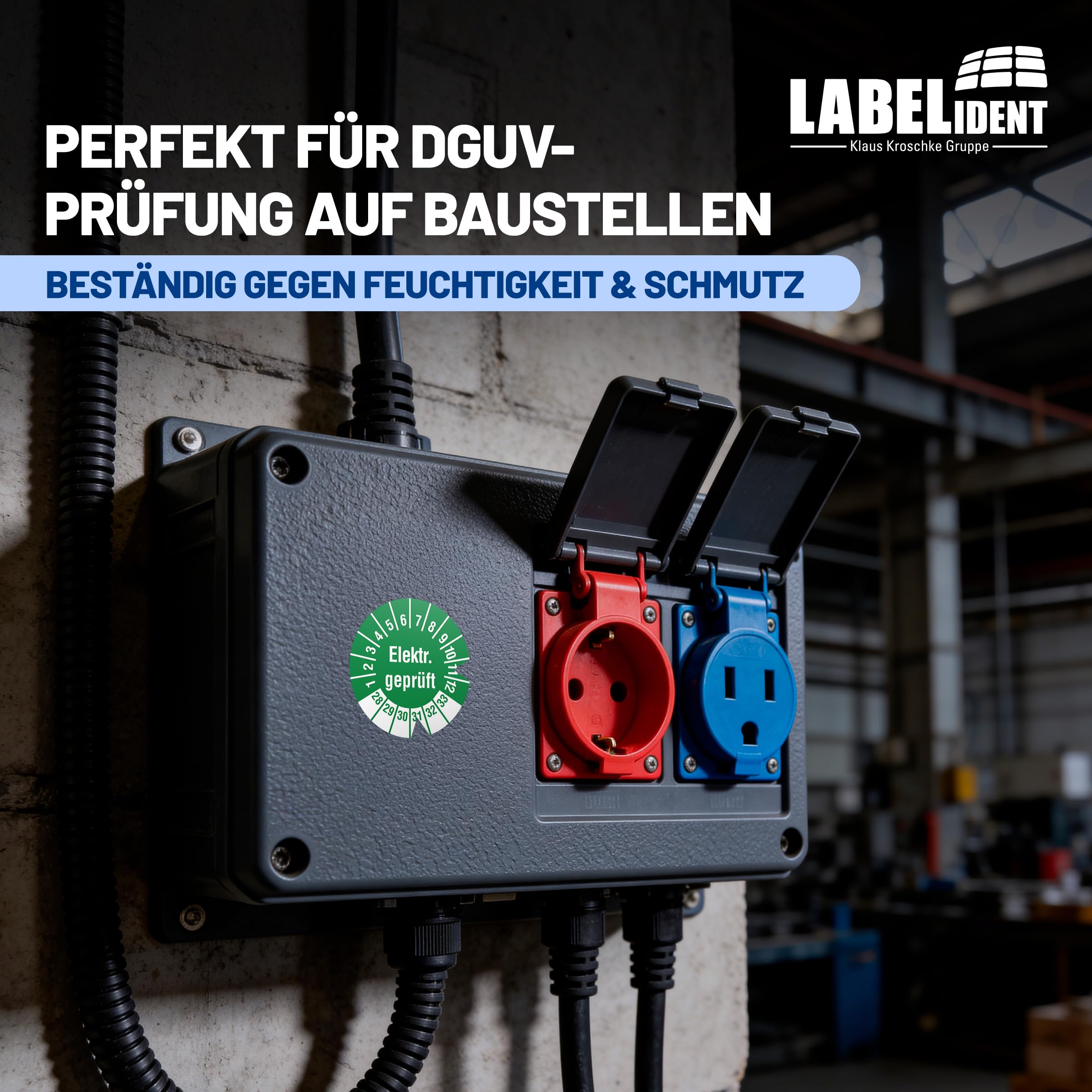 Labelident Prüfplaketten Elektr. geprüft - Ø 20 mm - 1.000 auf Rolle, 2028-2033, selbstklebend