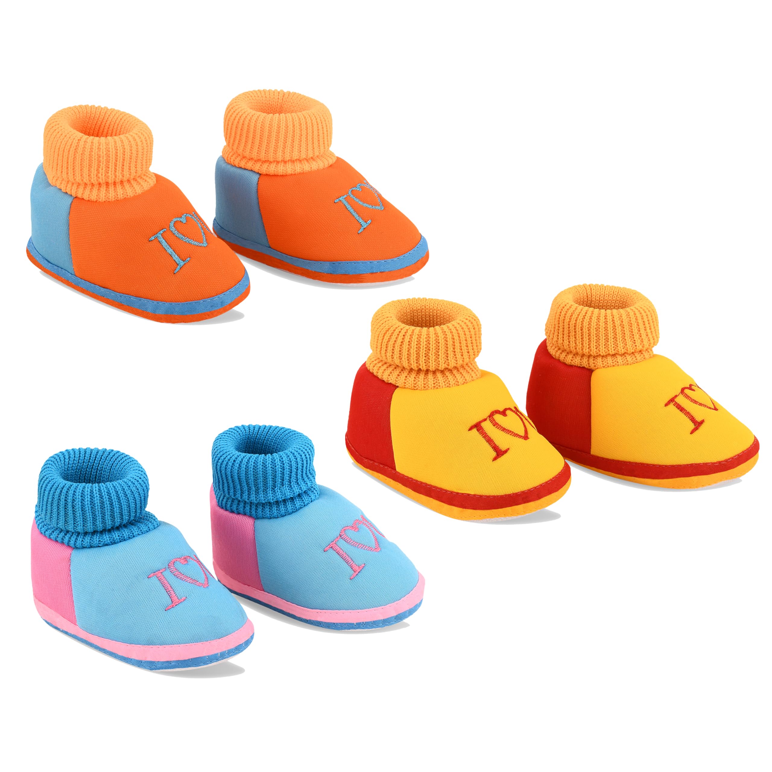 ONFEET Soft Skin Friendly Slip-On Cotton Booties Shoes for 0-9 Months Baby Boy & Girl, Booties-ILOVEU-ORG+YLW+Sky (B0CRB4DQS4) Amazon Price History, Amazon Price Tracker