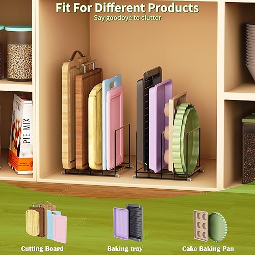 Miniatura 5 de Organizador para Tabla de Cortar - Soporte de Tabla de Cortar de Cocina de 1.6 Pulgadas de Ancho con 4 Compartimentos para Bandejas de Hornear
