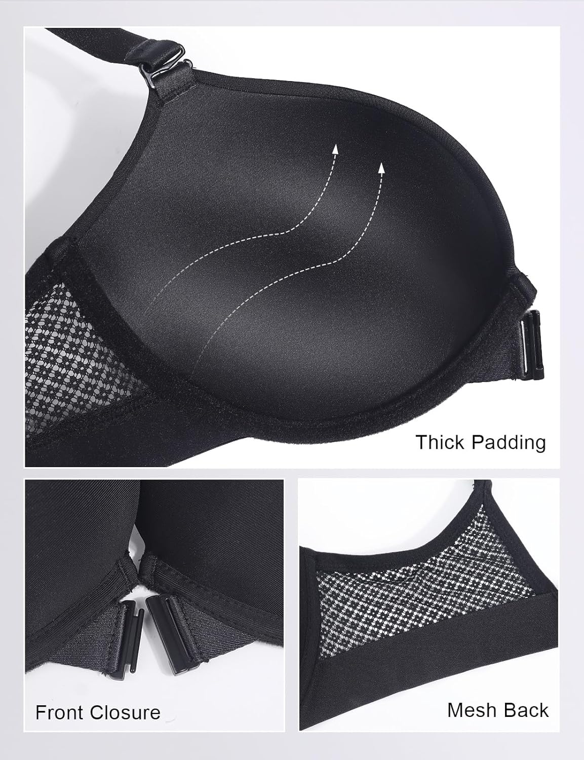 Push Up Front Closure Bras for Women Padded Add 2 Cups Plunge T-Shirt Everyday Bra Underwire - Image 5