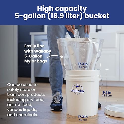 Miniatura 2 de Wallaby Cubo de 5 galones  Tambor de plástico duradero de grado alimenticio  con mango ergonómico de fácil agarre y líneas de medición  Cubo
