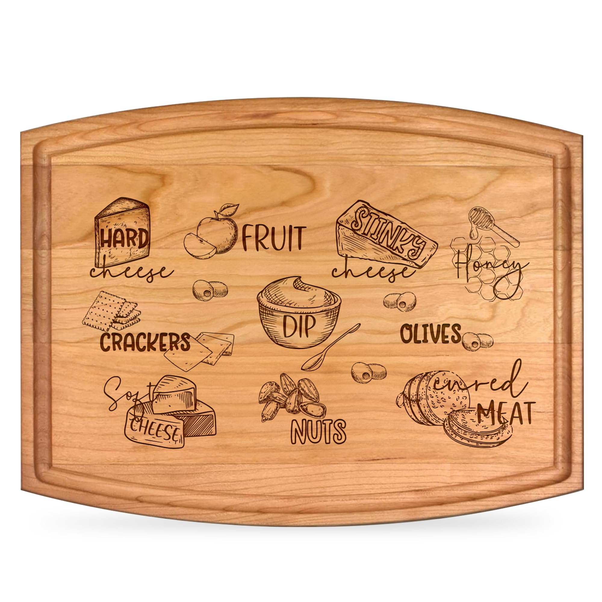 Tabla de cortar de madera de caucho, tabla de servir de madera, regalos para mujeres, parejas, aniversario de boda, embutidos, queso, carne, verduras (alimentos)