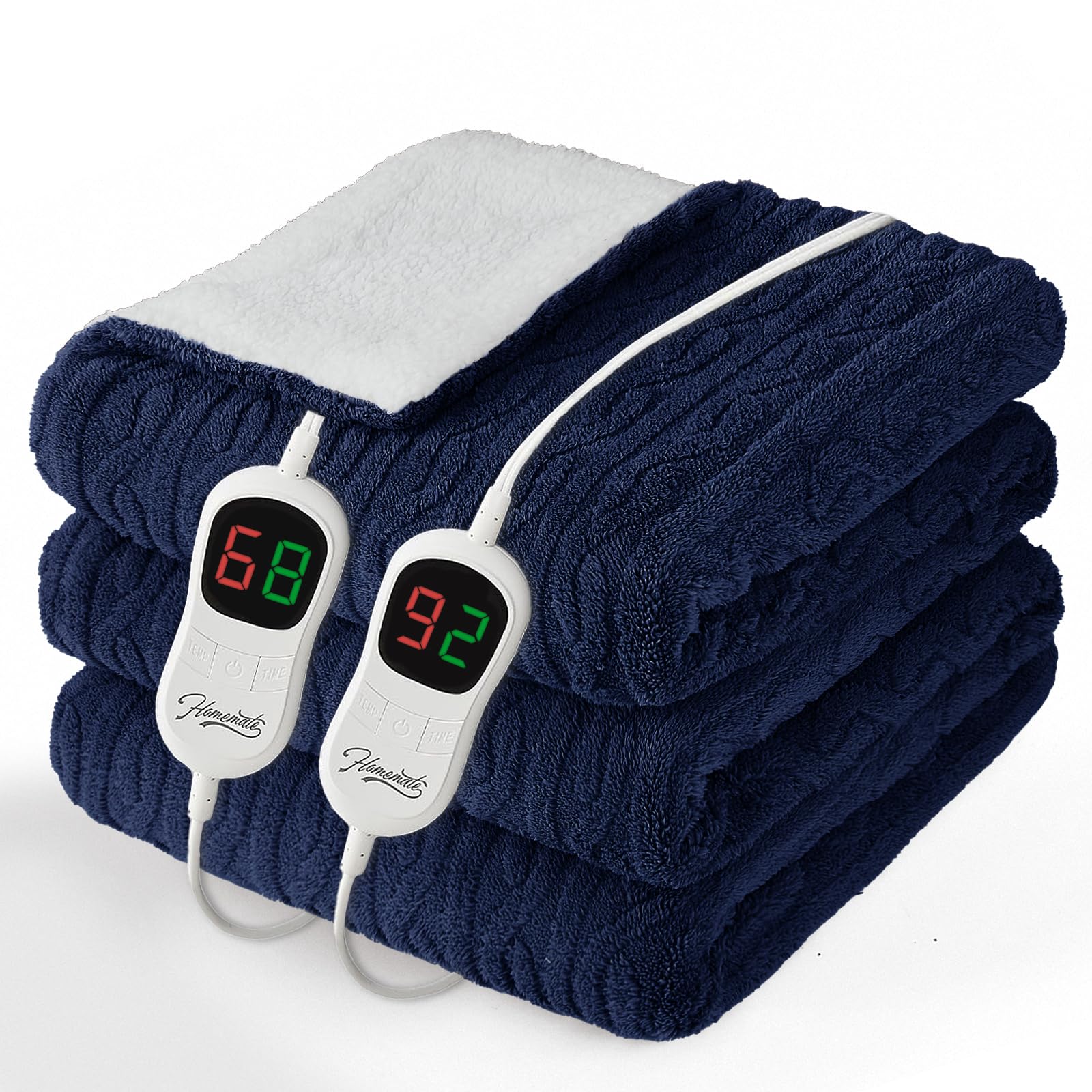 Homemate Electric Heated Blanket Queen - 84"x90" Heating Bed Blankets Throw with 10 Heating Levels 8 Hours Auto Off Fast Heating Over-Heated