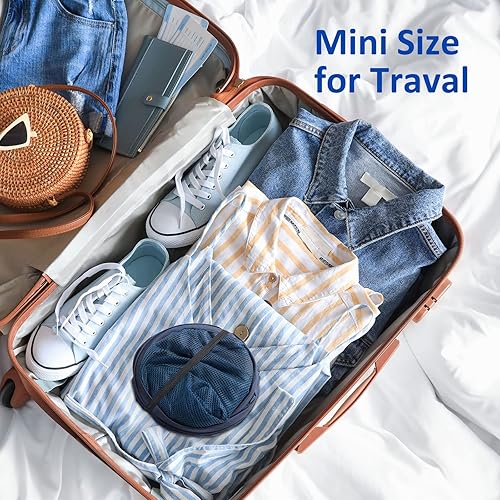Miniatura 2 de Cesta de malla desplegable para ropa sucia con asas duraderas - Cesta plegable portátil para dormitorio, baño y viajes (azul, paquete de 3 unidades)