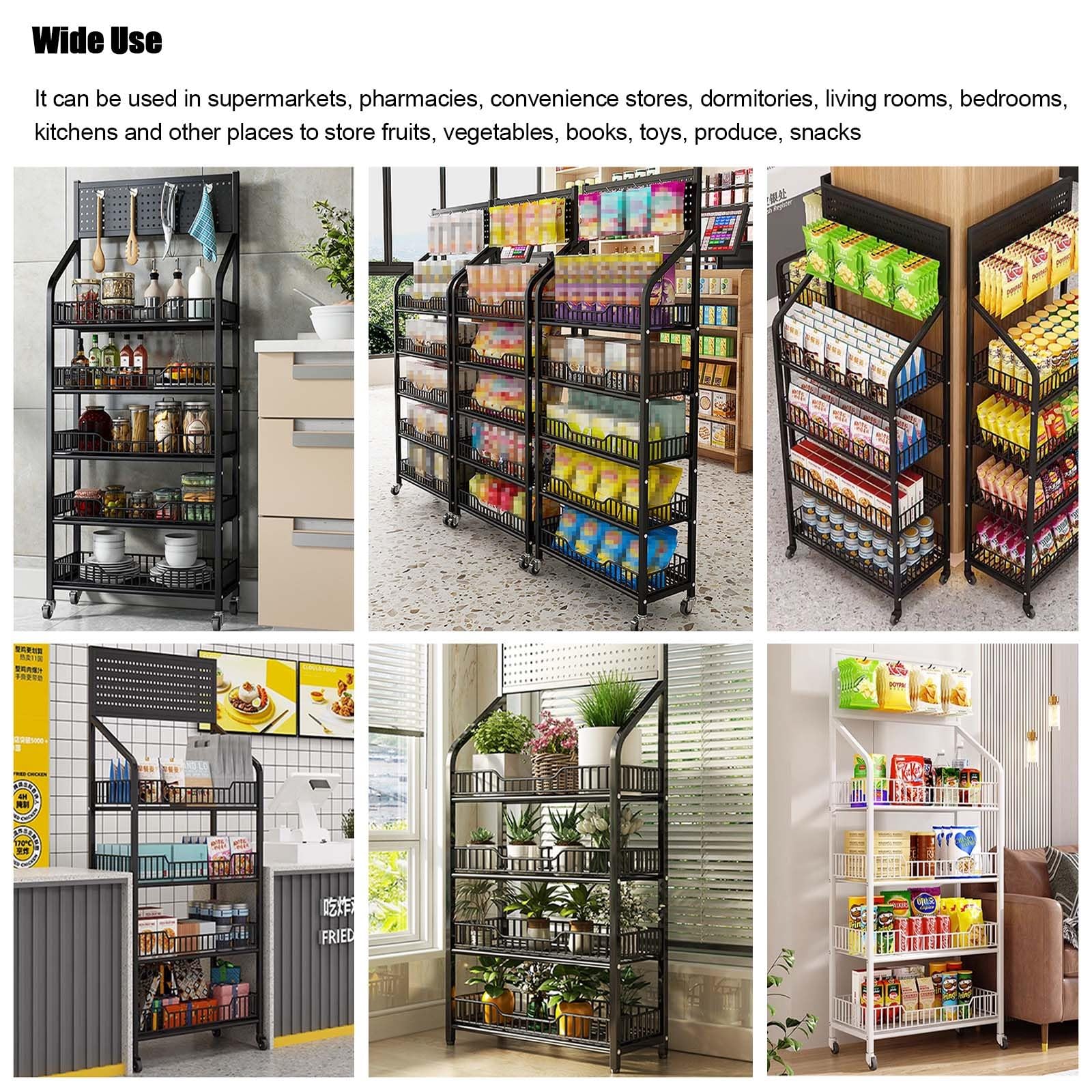 stojak ekspozycyjny, Półka na owoce i warzywa kółkach do supermarketu(White,5 Tier 50cm)