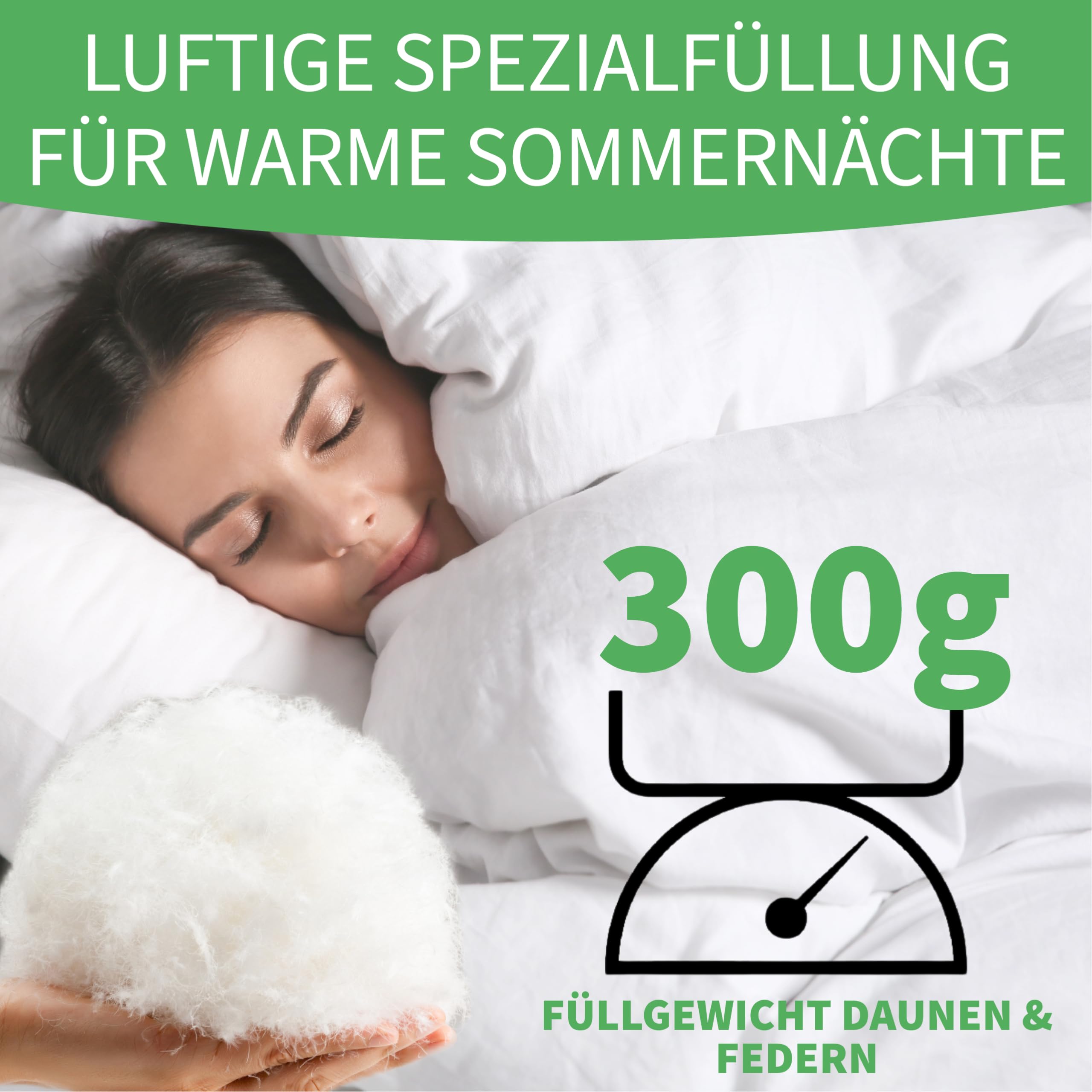 Welldora Komfort Bettdecke 135x200 Sommer 100% Extraweiche Federn & Daunen Oeko-Tex Allergiker Tierwohl Daunendecke