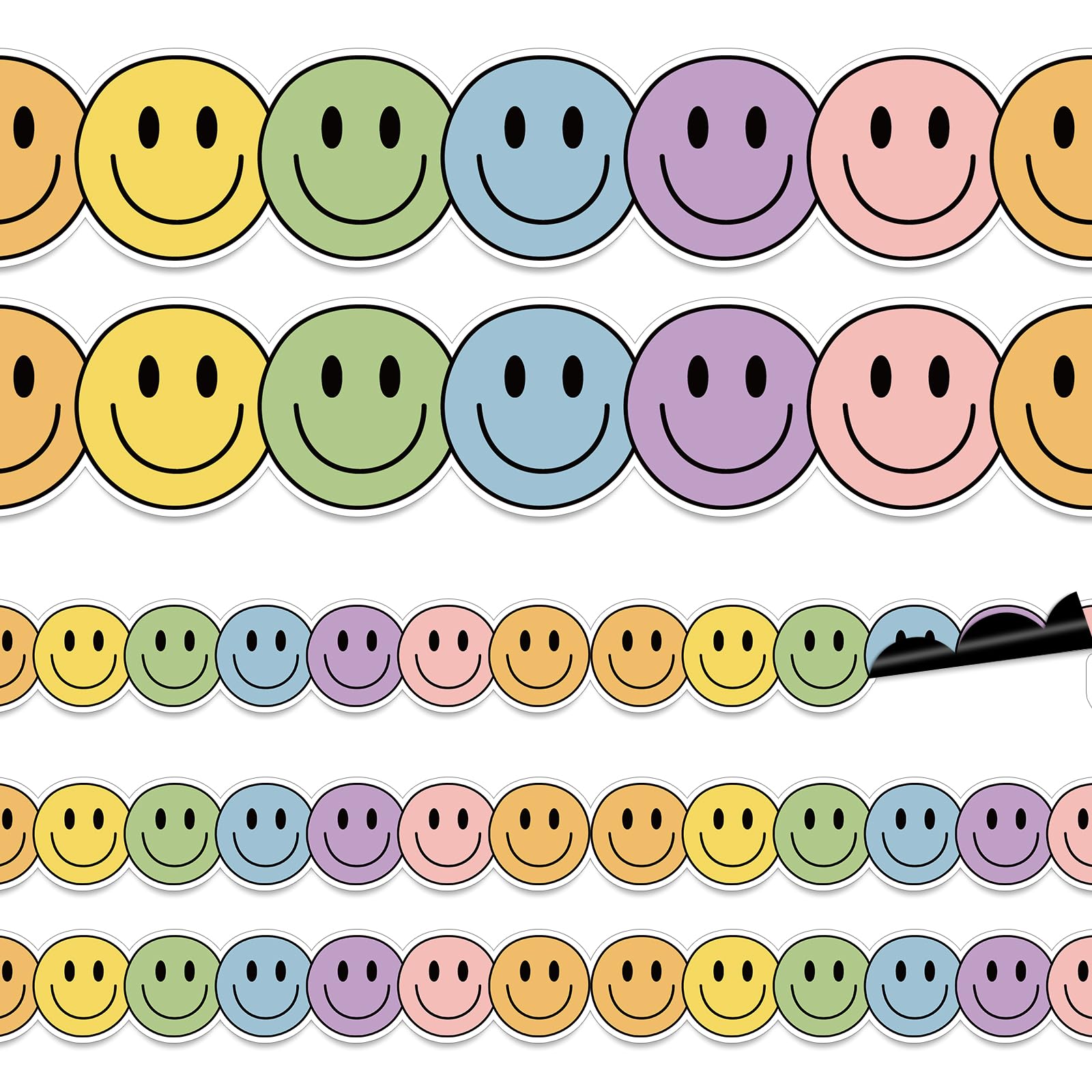 Whaline 24Pcs Boho Happy Face Magnetic Bulletin Board Border Colorful Smile Face Magnetic Strips Border Trim for Office Classroom Decor