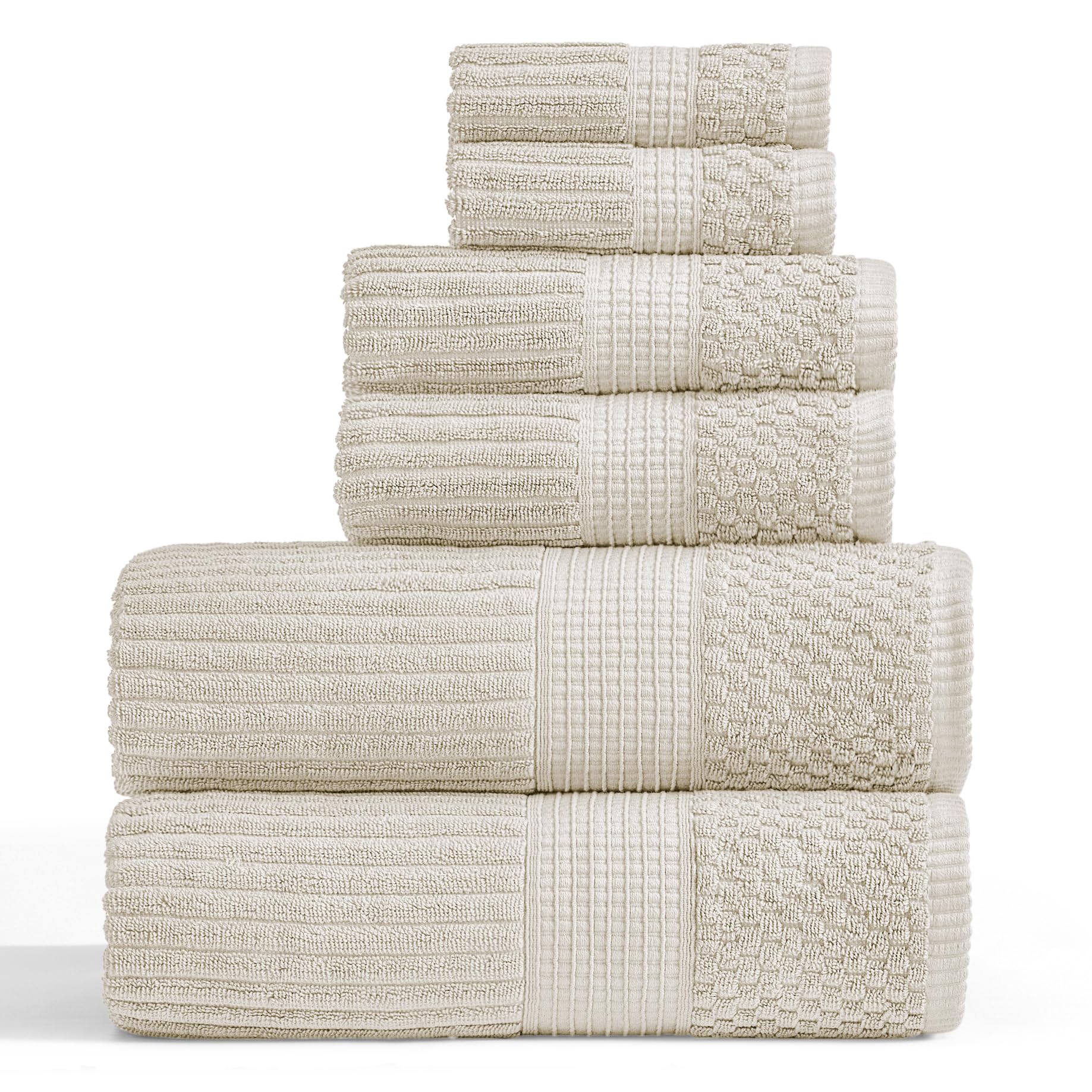 Springtree Home 100% Cotton Bath Towel Set | 6 Piece Set | Absorbent & Quick-Dry Towels | Textured and Durable Cotton | Krista Collection - Beige