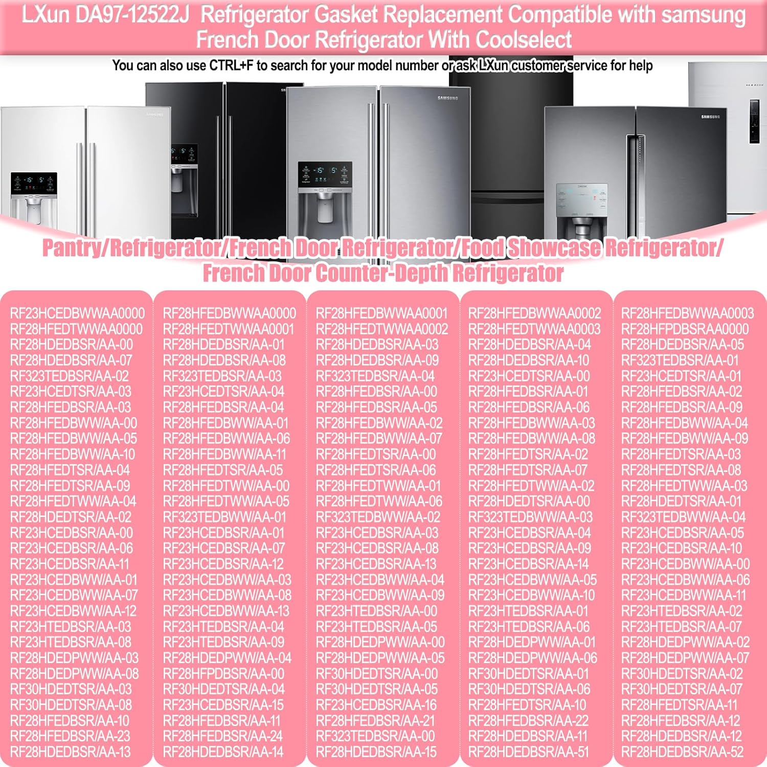 LXun Upgraded 34.8"x 23.82" DA97-12522J Refrigerator French Door Gasket Assembly Compatible with samsung Refrigerator DA97-12522J Freezer Door Gasket Replacement 3973455 AP5623489 PS4176607 Door Seal