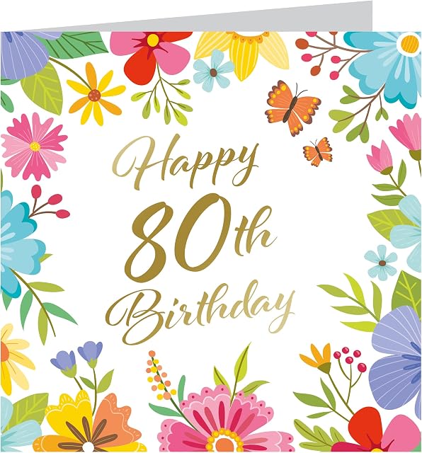 Traditional Birthday Greetings Card For 80th Birthday | Foiled Gold Birthday Card| For Mum Sister Friend
