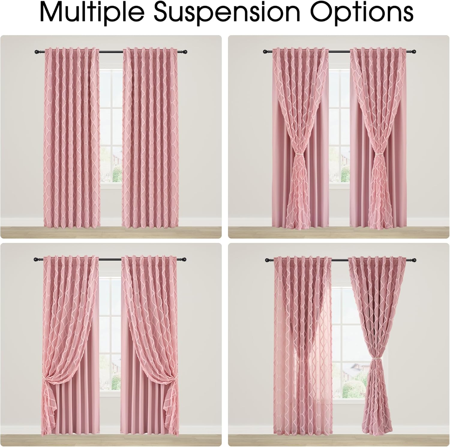 Guken Pink 100% Blackout Double Layer Curtains for Girls Bedroom Kids Room 84 Inch Length 2 Panels with Sheer Overlay Modern Country Back Tab Thermal Insulated Soundproof Drapes for Nursery 52x84