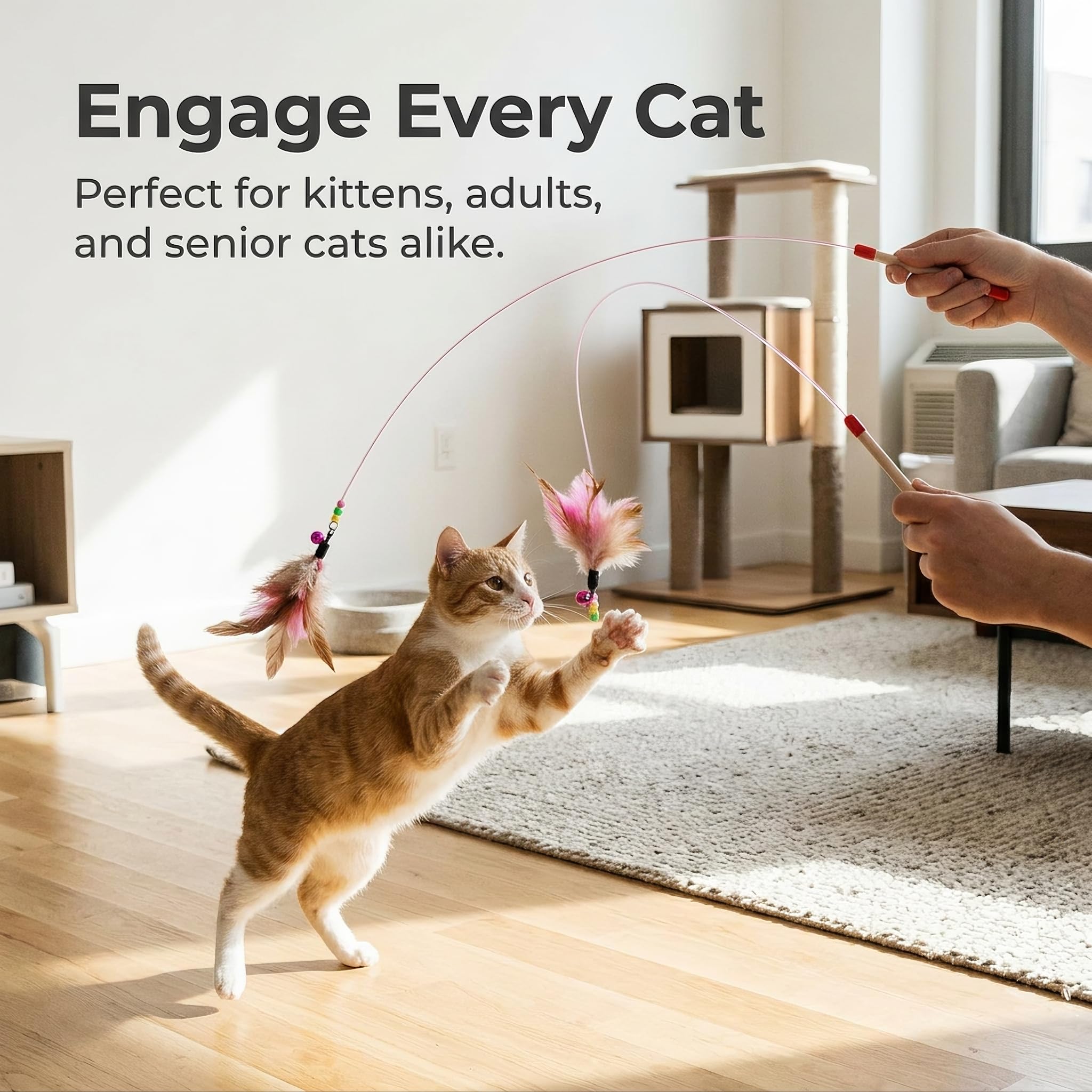 Jouet Interactif pour Chat et Chaton, Canne à Pêche avec Tête Remplaçable, Résistant aux Morsures, pour Jeu et Exercice, 1 pièce