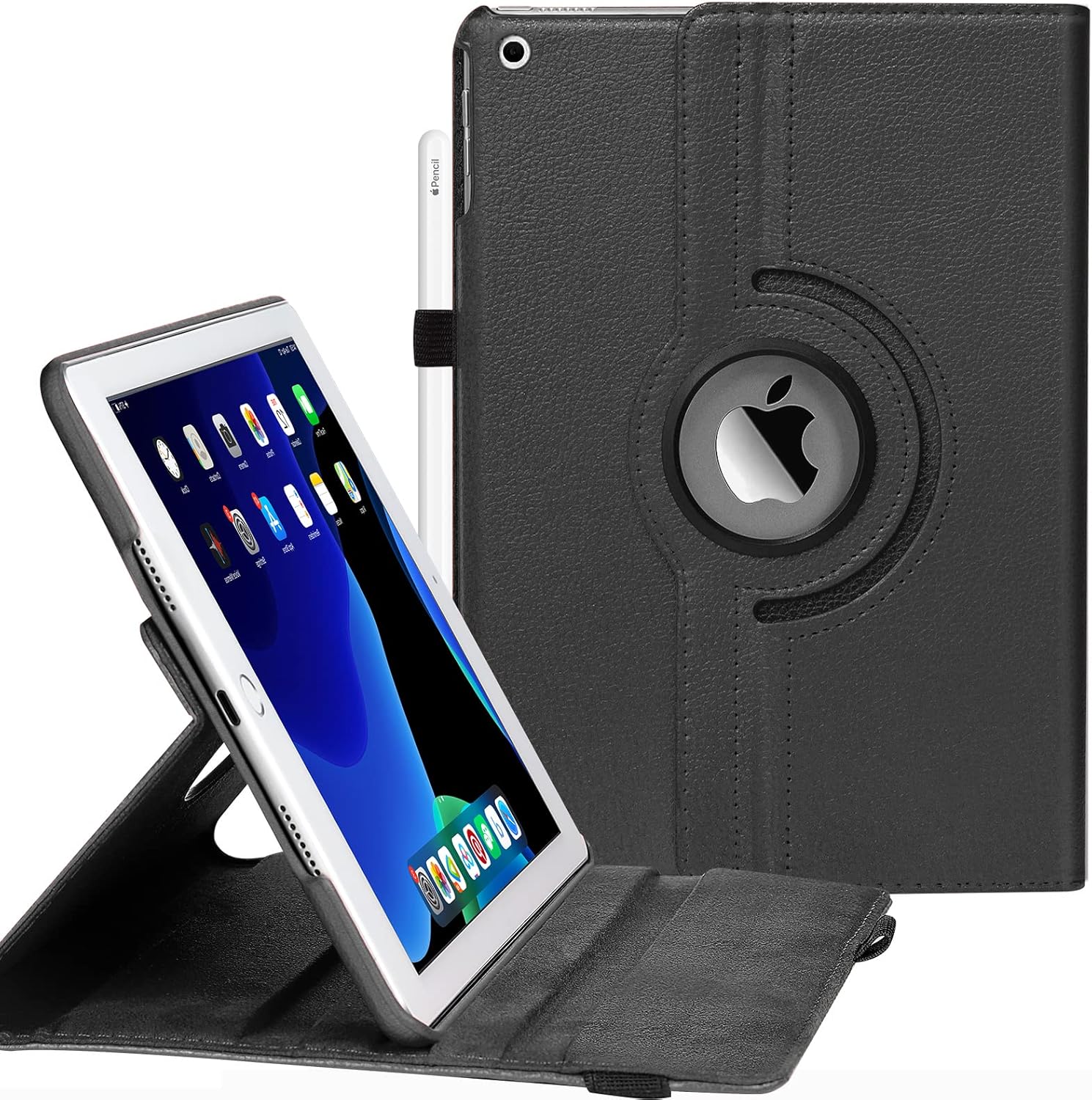 Case for iPad 9th Generation(2021)/ 2020 iPad 8th Generation/ 2019 iPad 7th Generation for 10.2 Inch iPad Case Covers, 360 Degree Rotating Protective iPad Case with Sleep Function (Black)