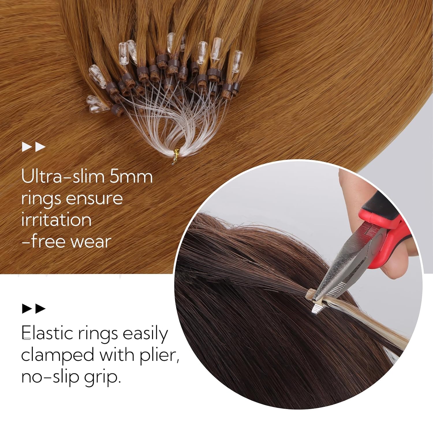 HOTBANANA Micro Ring Hair Extensions Human Hair, 16 inch 50g 50s Auburn Ginger Micro Beads Real Human Hair Extensions Straight Micro Link Micro Loop Hair Extensions