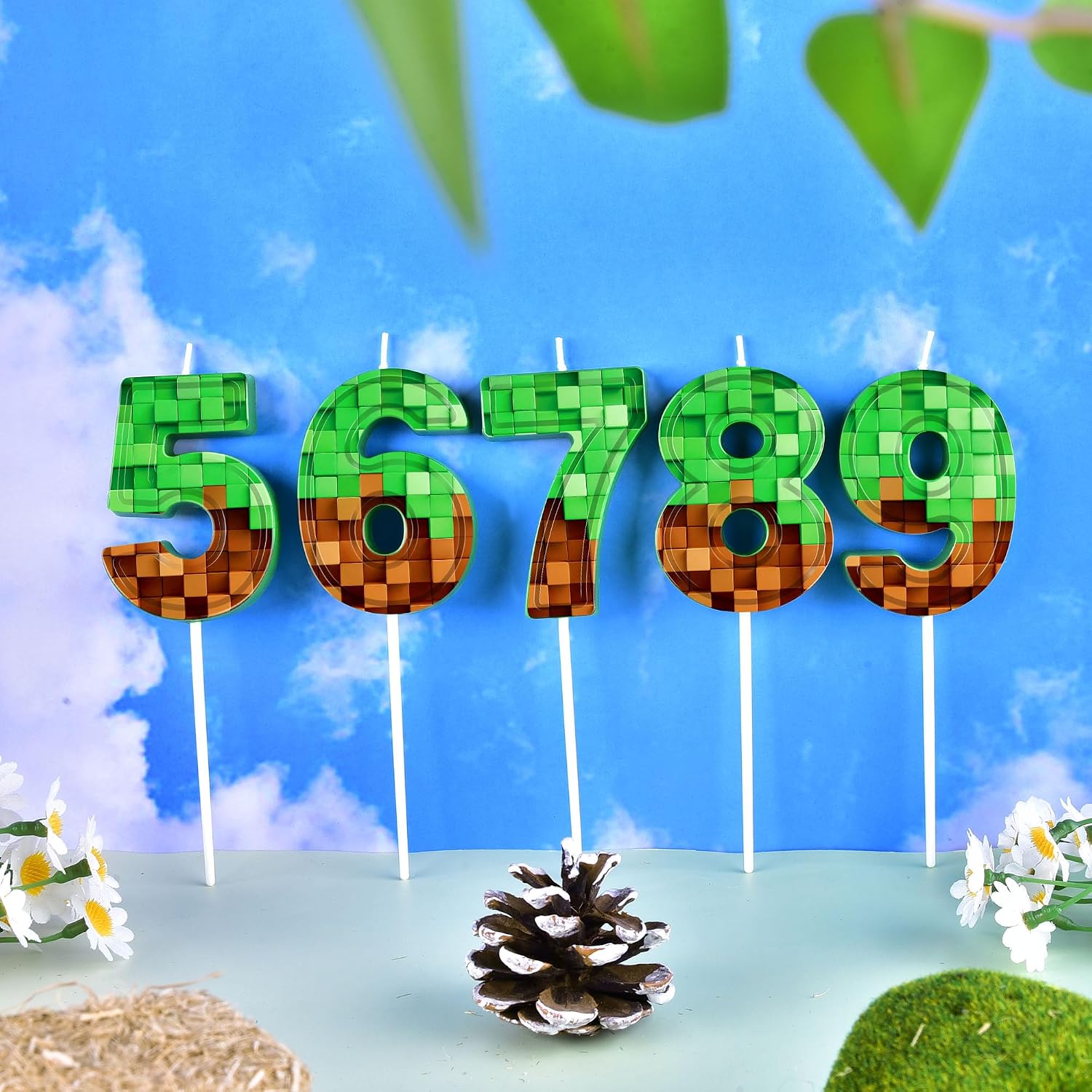 2.76 Inch Number 7 Pixel Birthday Candles, Green Miner Number Candles, Cake Number Candles, Party Celebration, Style Candle image 5