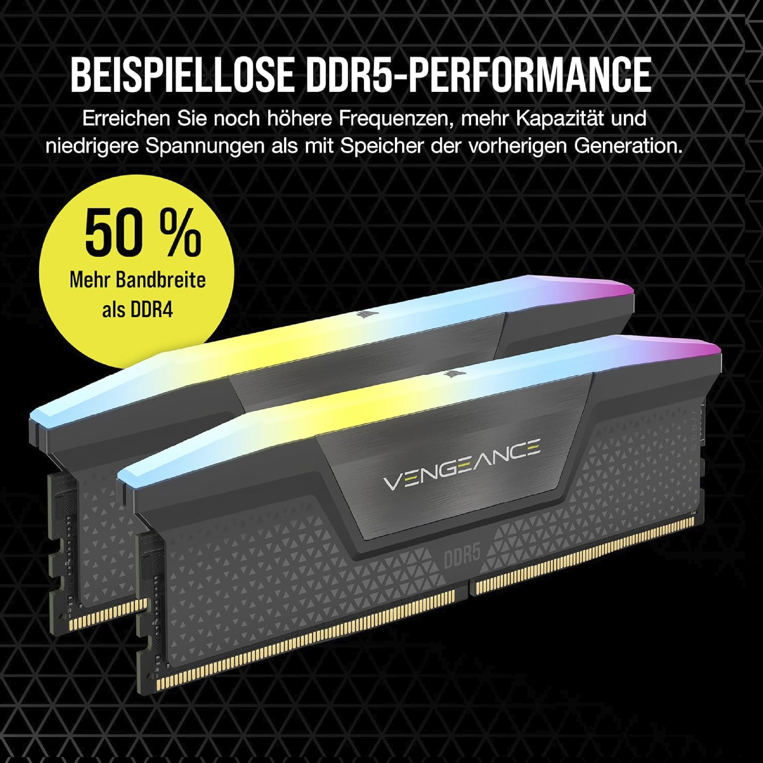 CORSAIR Vengeance RGB DDR5 64GB (2x32GB) Bis zu 6000MHz C40 Leistungsstarker Desktop-Speicher – AMD EXPO & Intel XMP 3.0 Kompatibel – Grau (CMH64GX5M2D6000Z40)