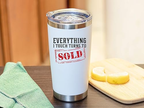 Miniatura 3 de KLUBI Taza de café con texto en inglés "Everything I Touch Turns to Sells" (Todo lo que toque se vuelve a vender) de 20 onzas, idea de regalo para