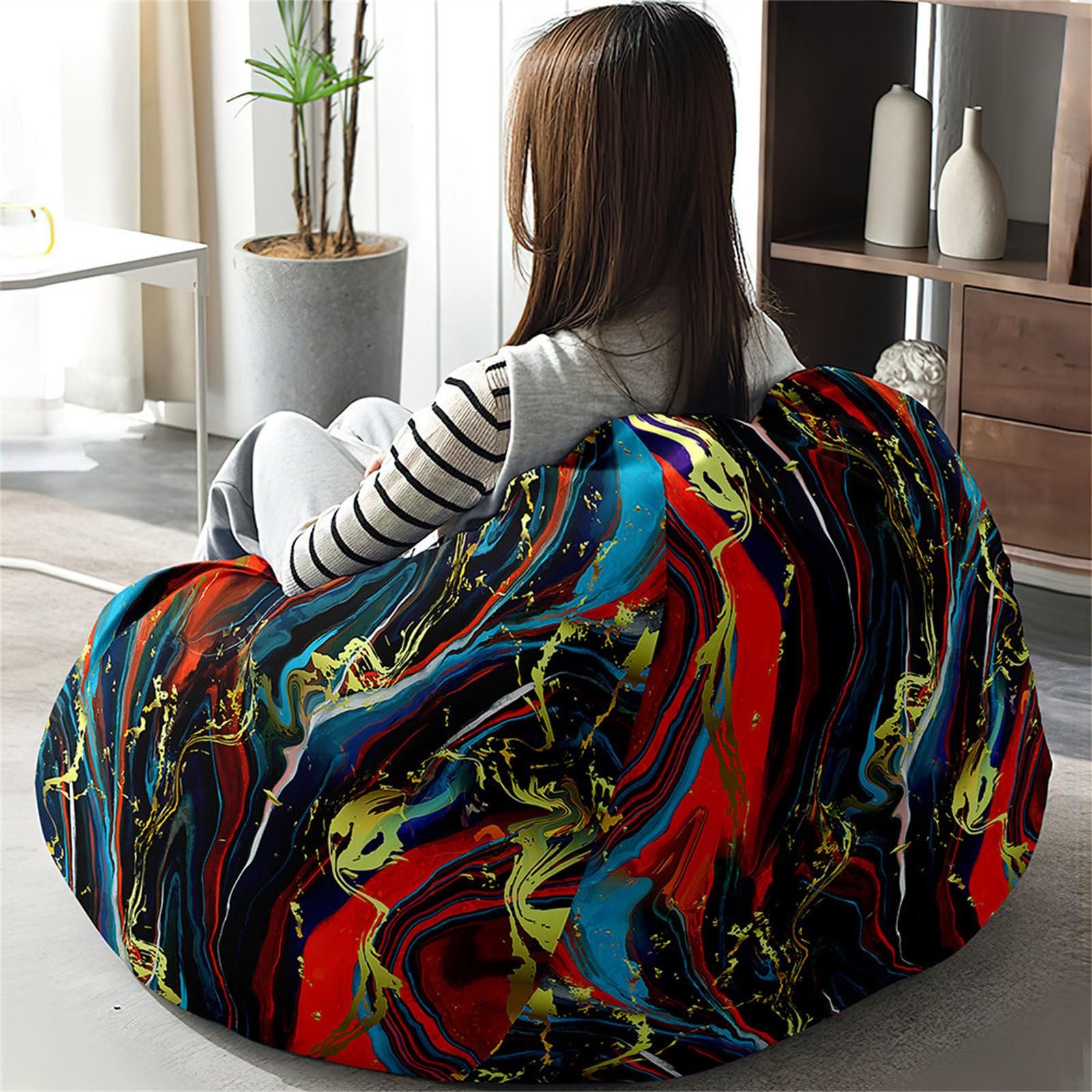 Pouf Poire Sans Remplissage - Housse 3D Marbre Coloré - Taille S(70x80cm) - Pour Salon, Chambre Adolescent