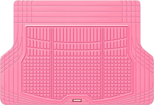 MotorTrend FlexTough Rear Cargo Mat Heavy-Duty Trimmable Rubber Trunk Mat, Universal All-Weather Cargo Liner for Cars, SUVs & Trucks, Flexible Non-Slip Automotive Floor Pink