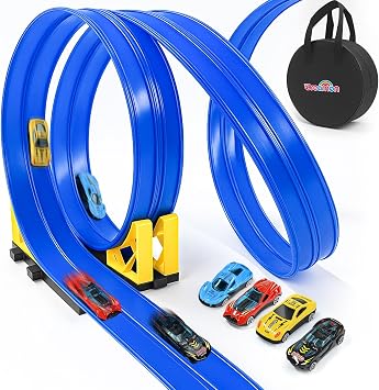 Dreamon Circuit Double Piste Flexible 5 Mètres à Ventouses avec 4 Voitures Métal