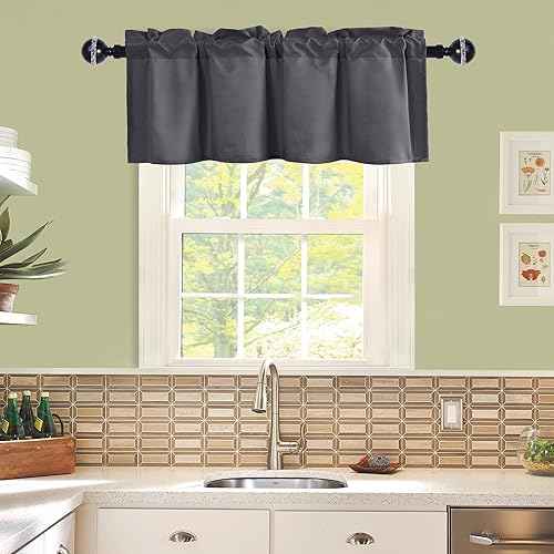 Vista 2 de JIUZHEN Valance Curtains for Kitchen Window Valances for Living Room/Basement Window Curtains Bathroom Thermal Insulated Short Rod Pocket Curtain