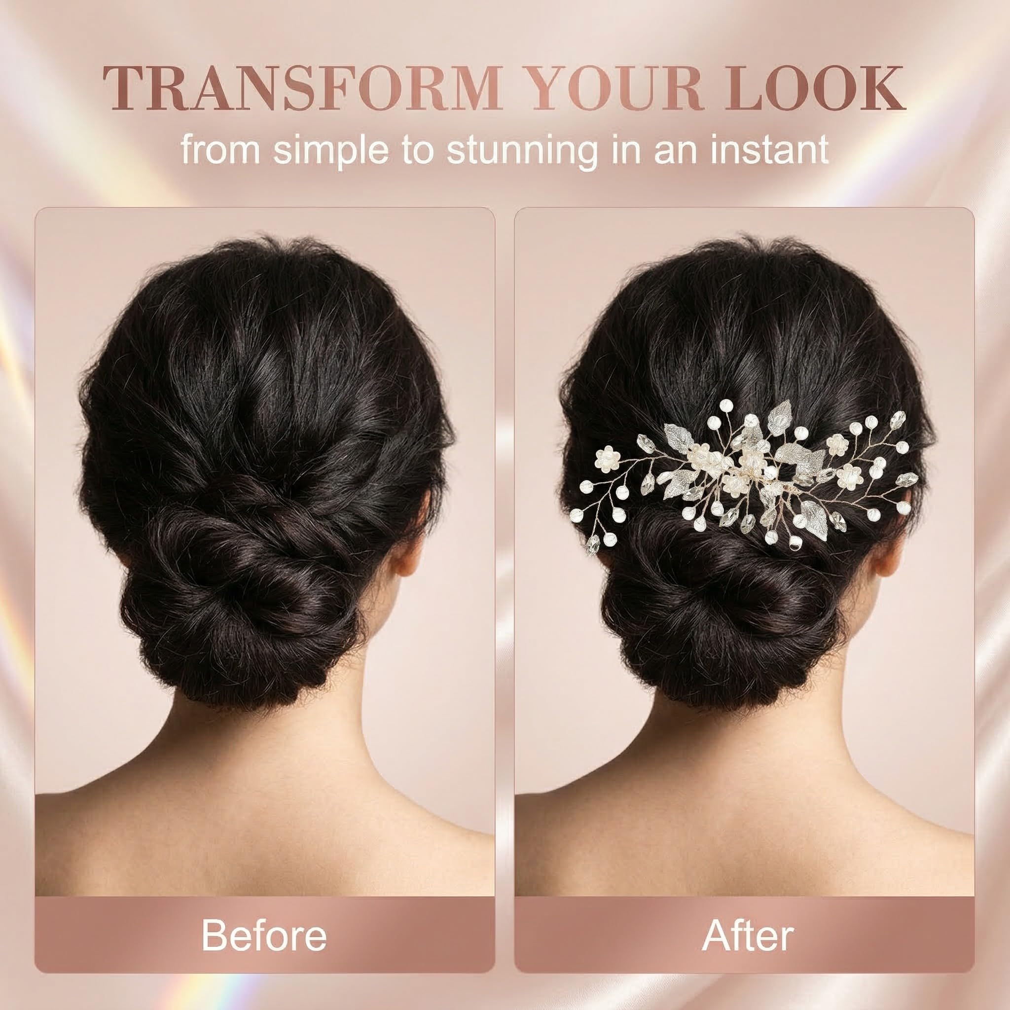 Tocados de Pelo Boda Novia, Oro Rosa Peinetas para el Pelo Flor, Perla Headpiece Nupcial Cristal Hoja Accesorios para el Cabello, Accesorios Pelo para Mujeres y Niñas