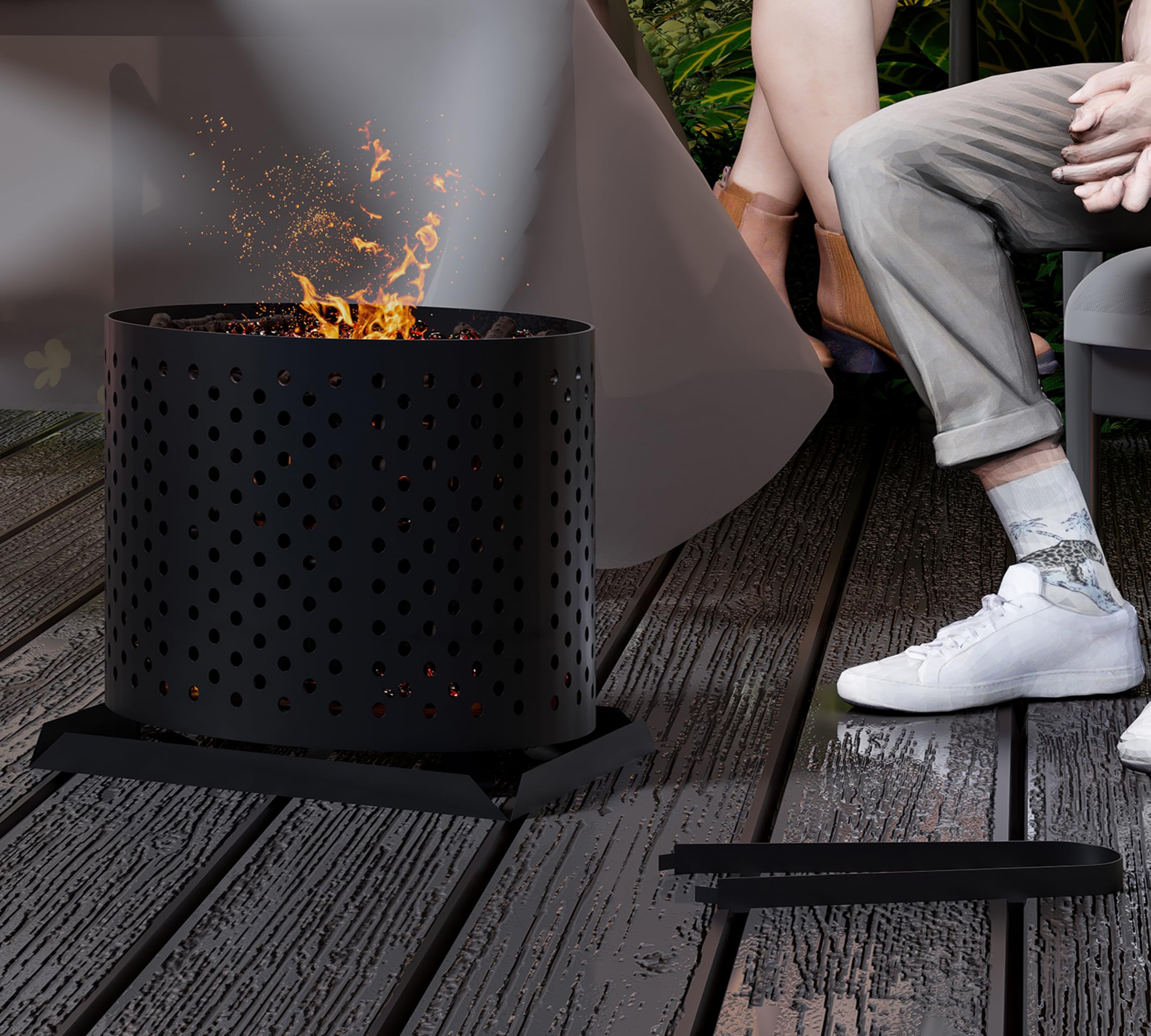 Panier à granulés Kingsons pour cheminée et poêle – Plateau de feu multifonction pour granulés de bois, copeaux et charbon – Brûleur en acier avec bacs à cendres, plaque de base et pincettes – 24 x 17