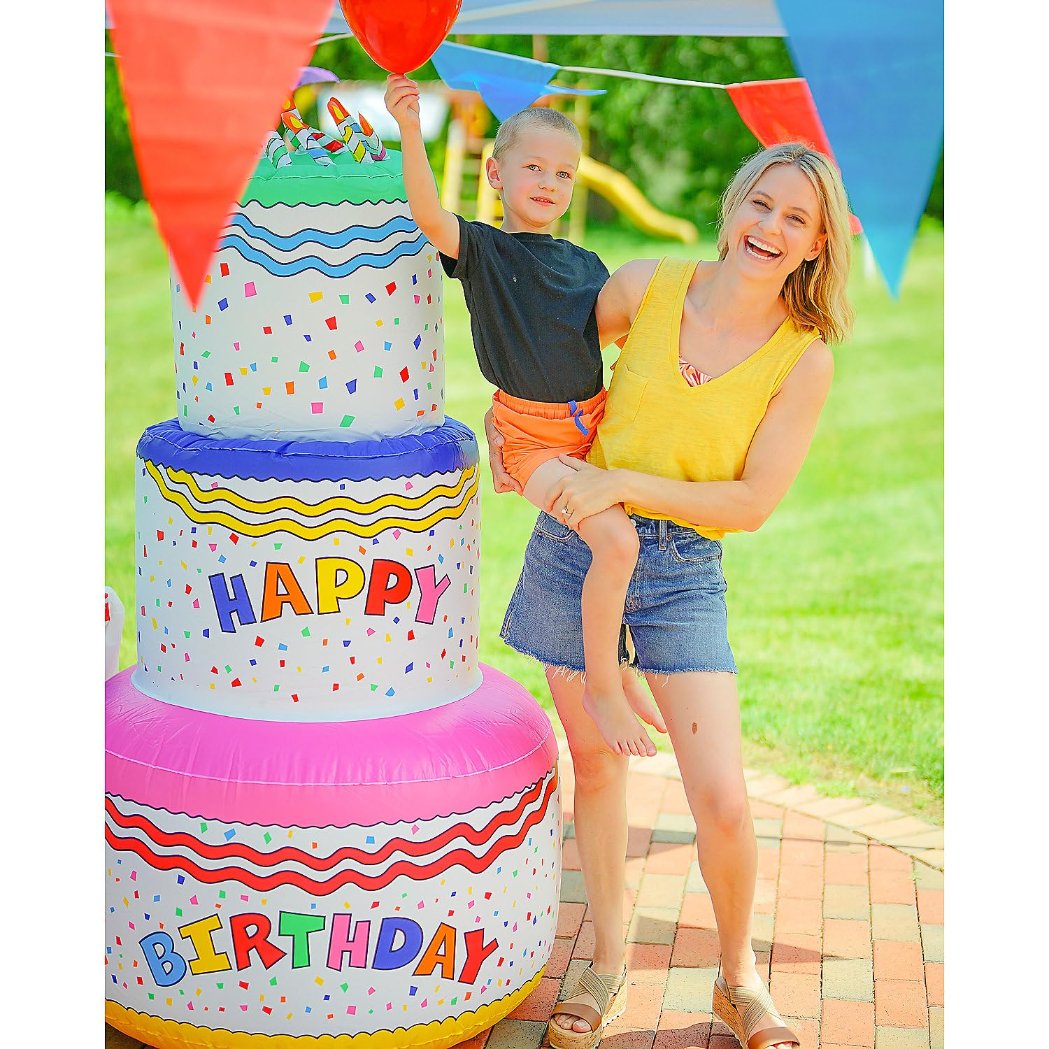 Fun Express Giant Inflatable Birthday Cake Party Decoration (6 feet Tall) Blow Up Birthday Decor for Indoor or Outside
