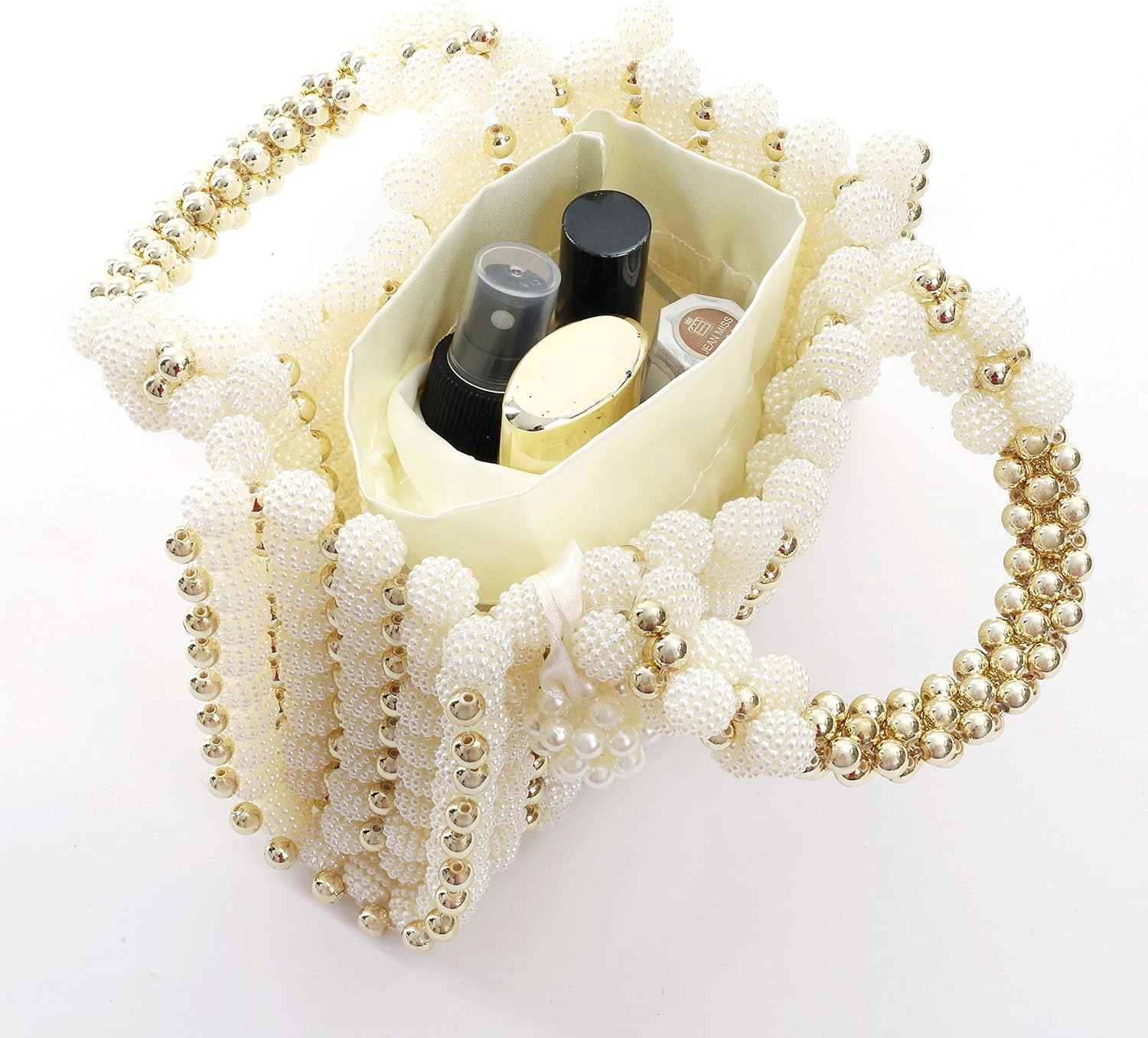 YUSHINY Women Handmade Pearl Beaded Evening Handbag Top Handle Purse with InnerBag & DustBag