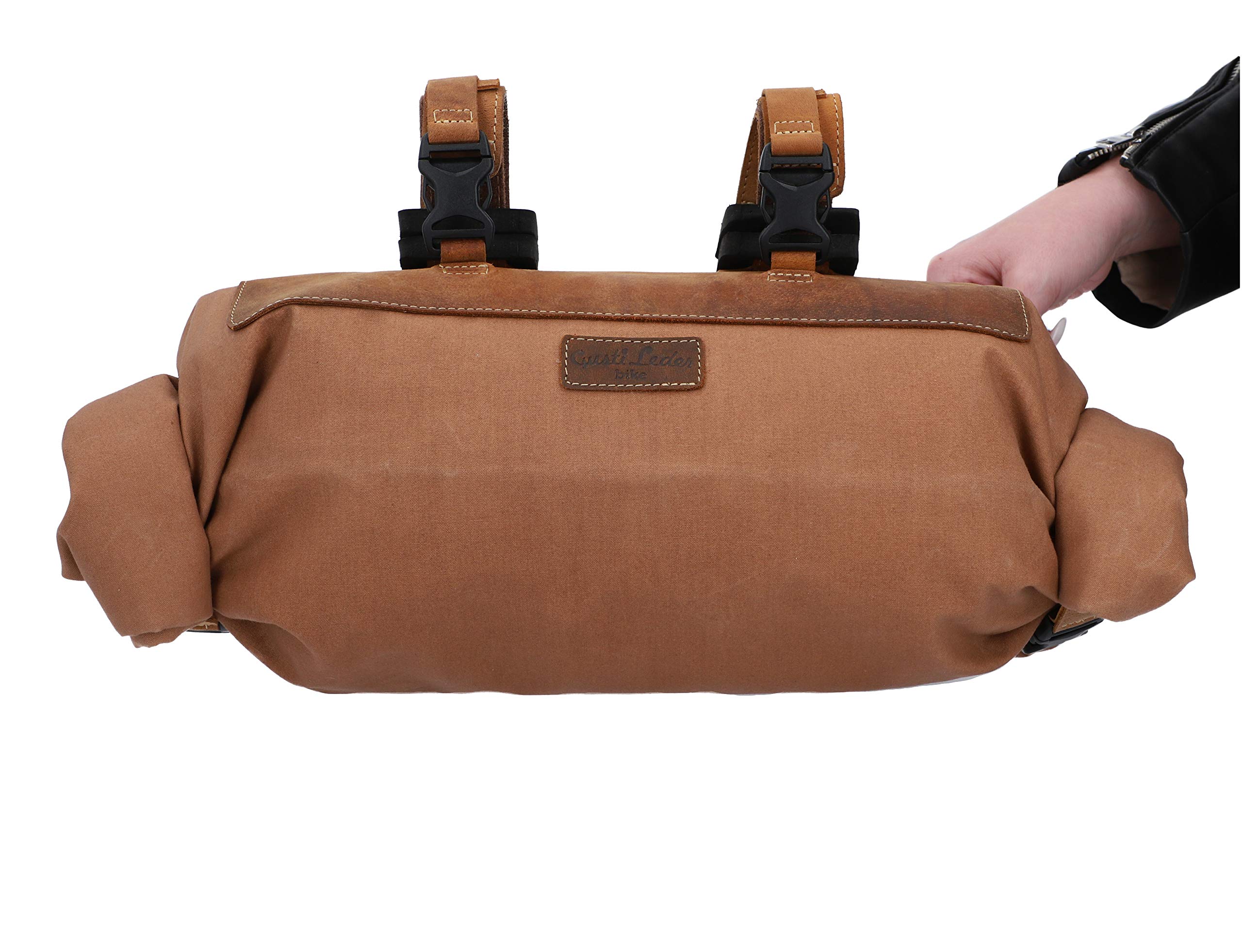 Gusti Lenkertasche Leder - Pedro D. Damen und Herren Fahrradtasche mit Befestigung Kuriertasche Lenkstangentasche wasserdicht Fahrrad groß Braun Canvas & Leder
